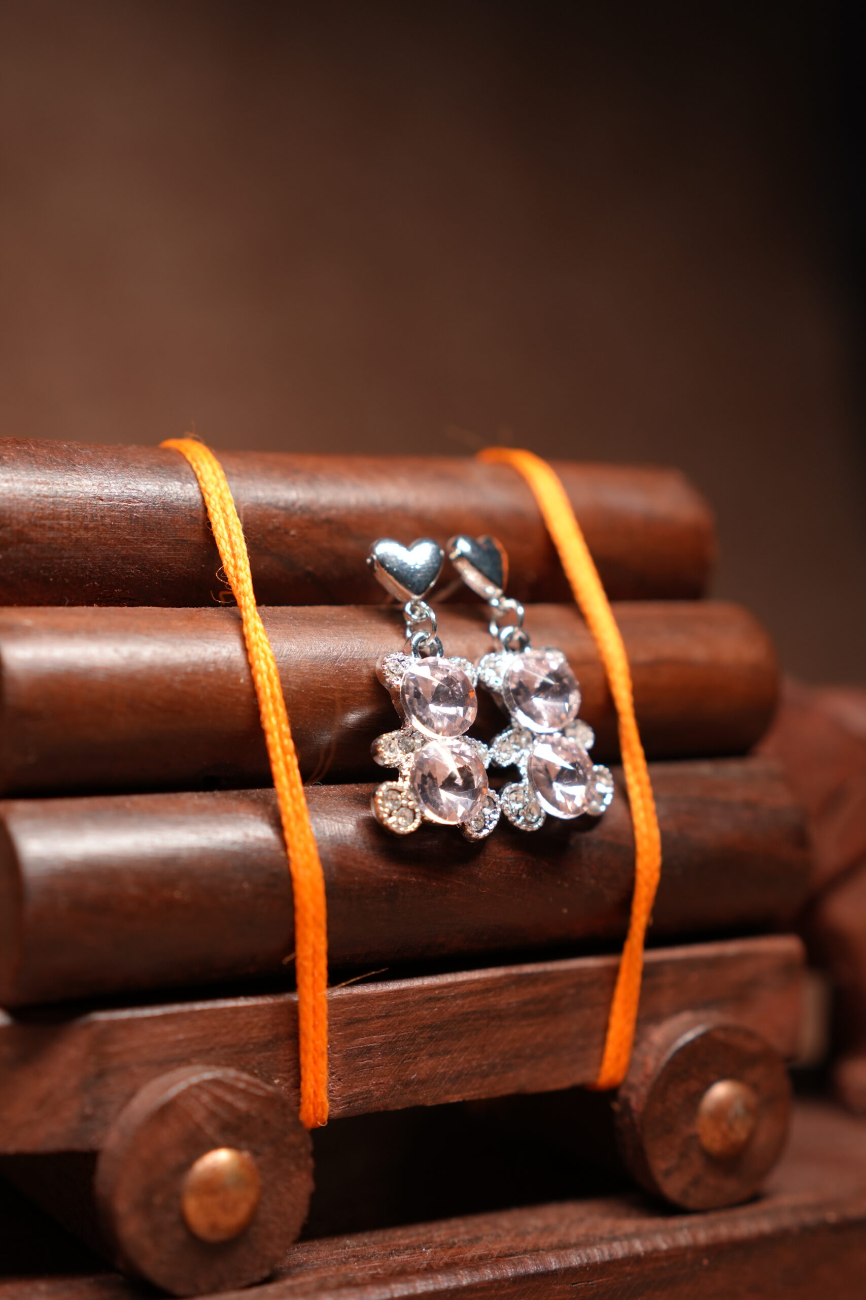 Crystal Bear Heart Drop Earrings - Image 2