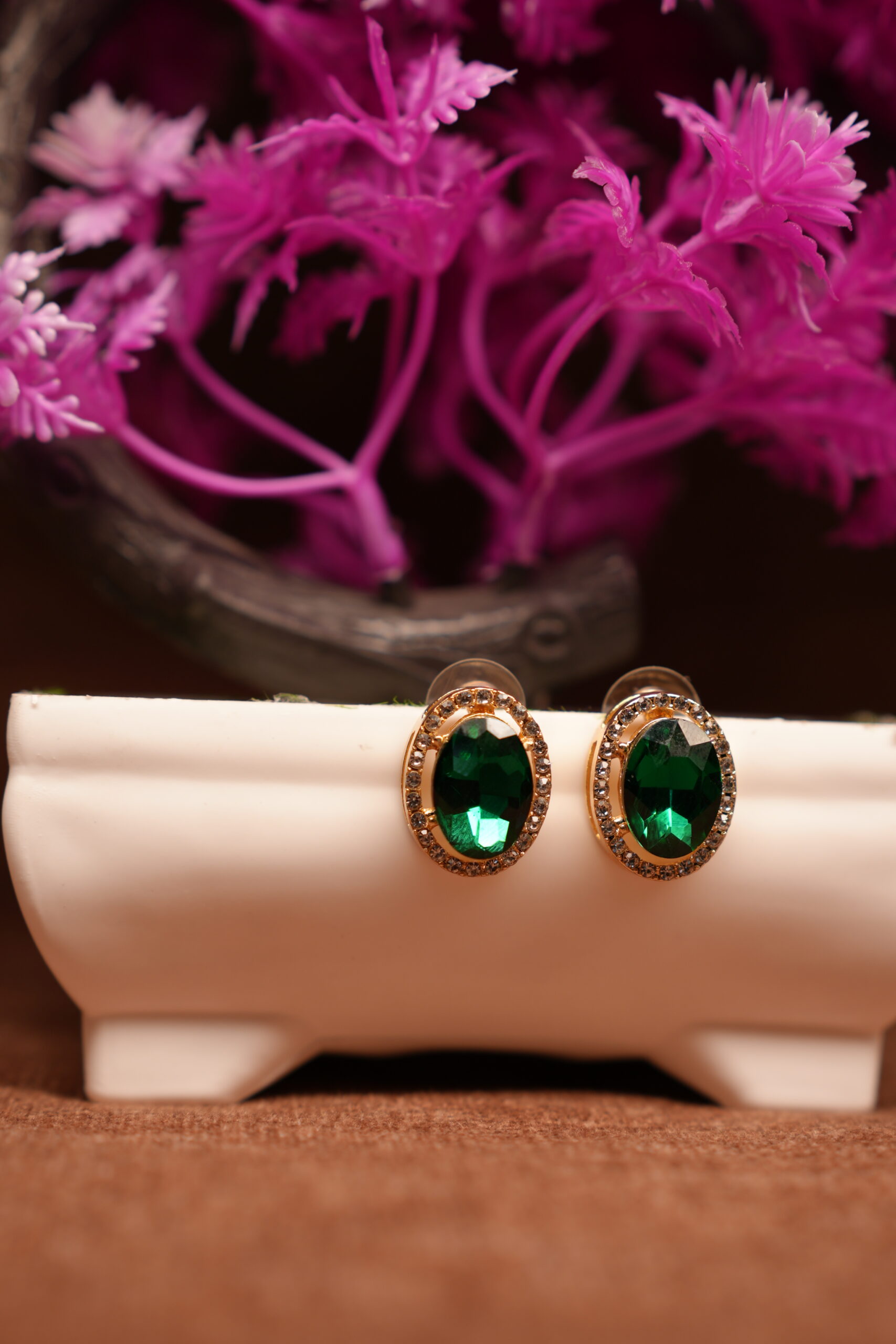 Emerald Green Oval Halo Stud Earrings - Image 5