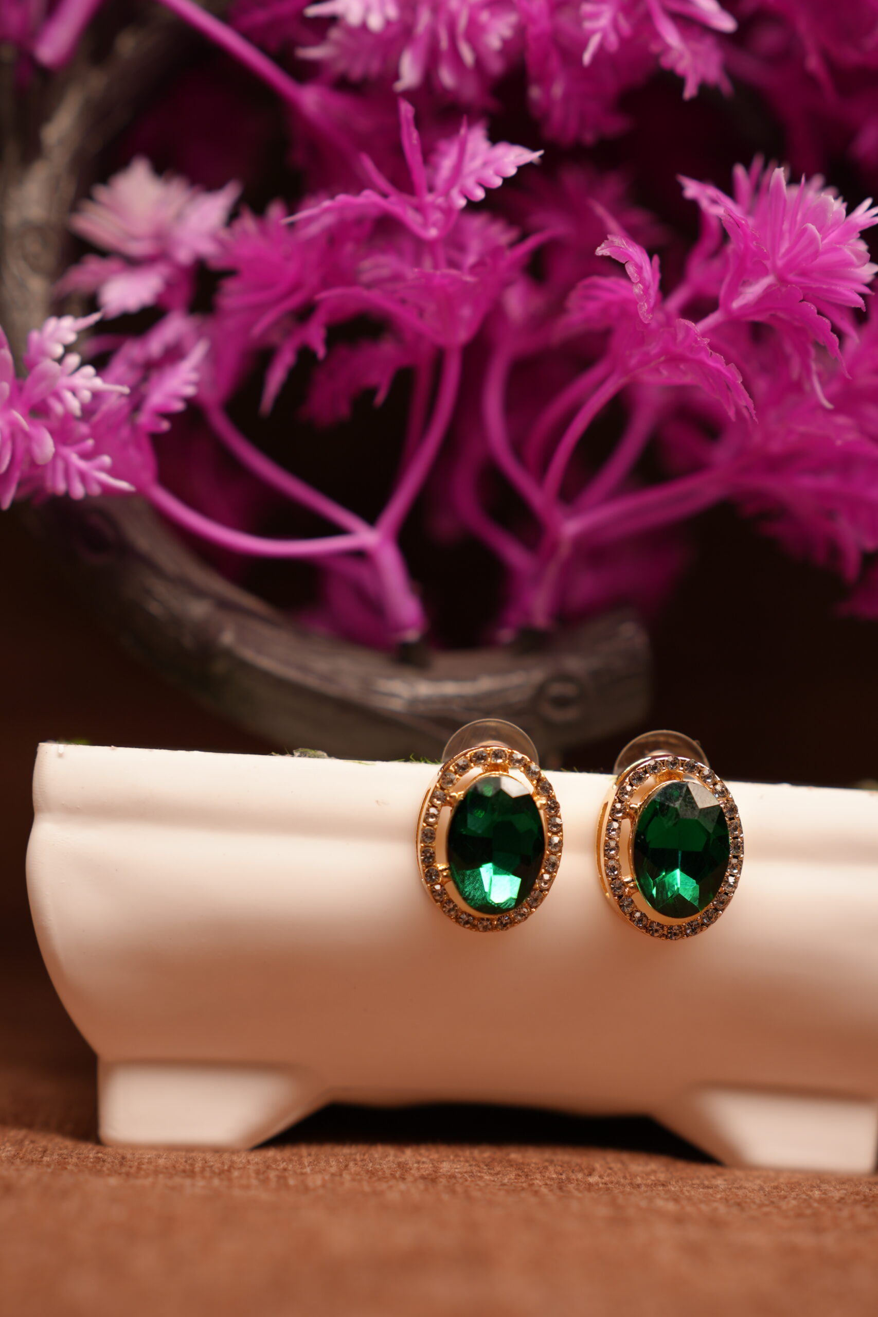 Emerald Green Oval Halo Stud Earrings - Image 4
