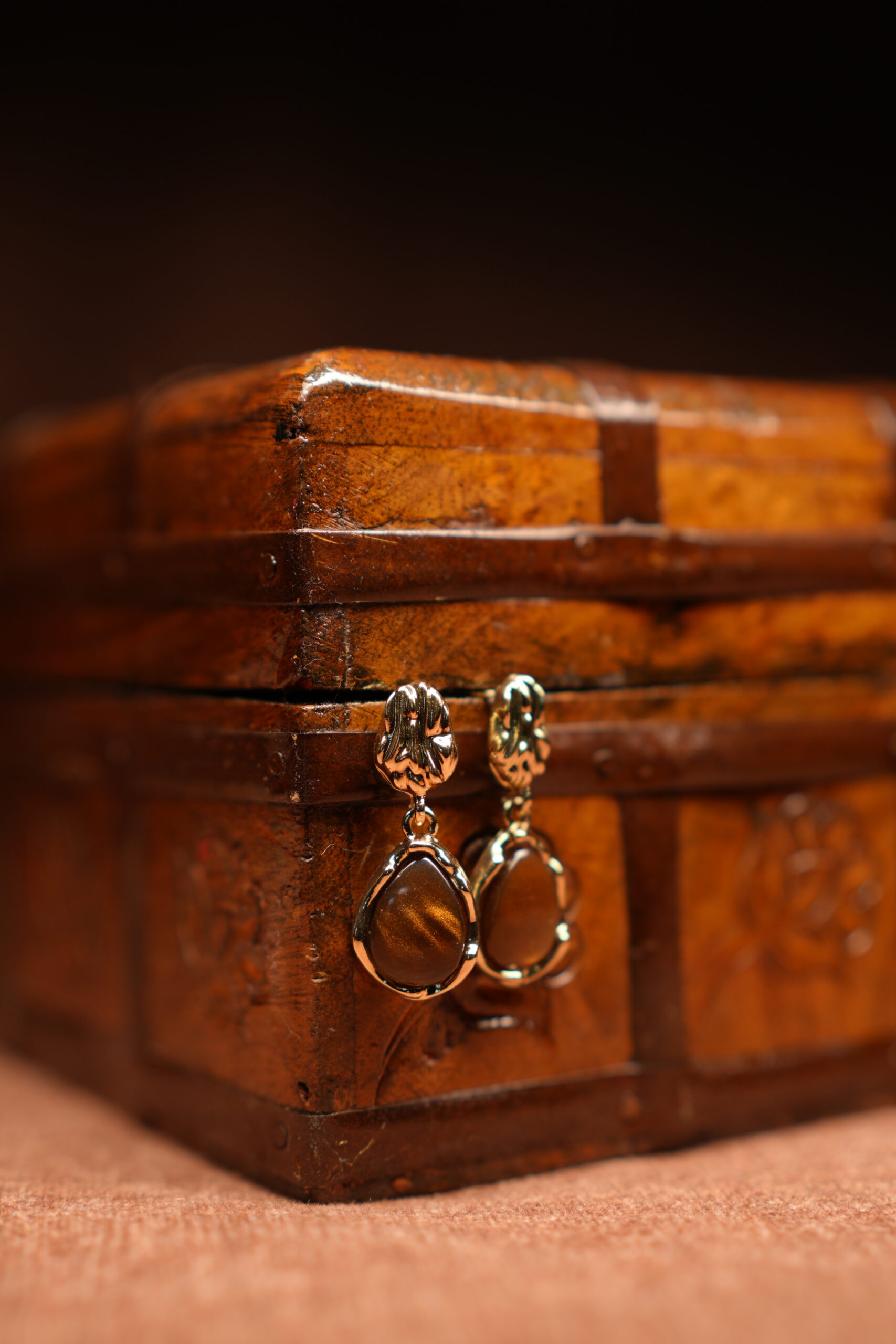 Tiger's Eye Teardrop Drop Earrings - Image 4