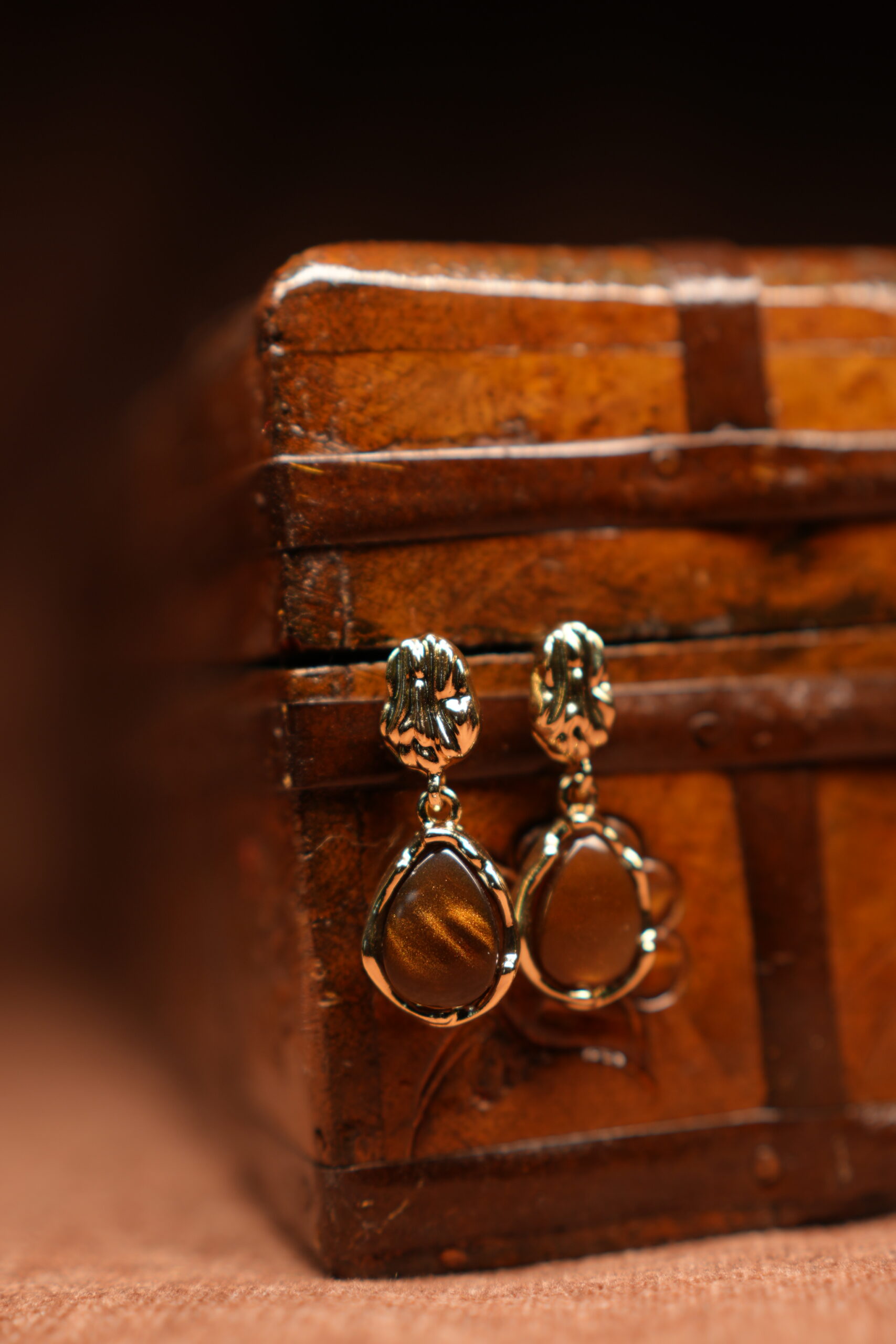 Tiger's Eye Teardrop Drop Earrings - Image 3