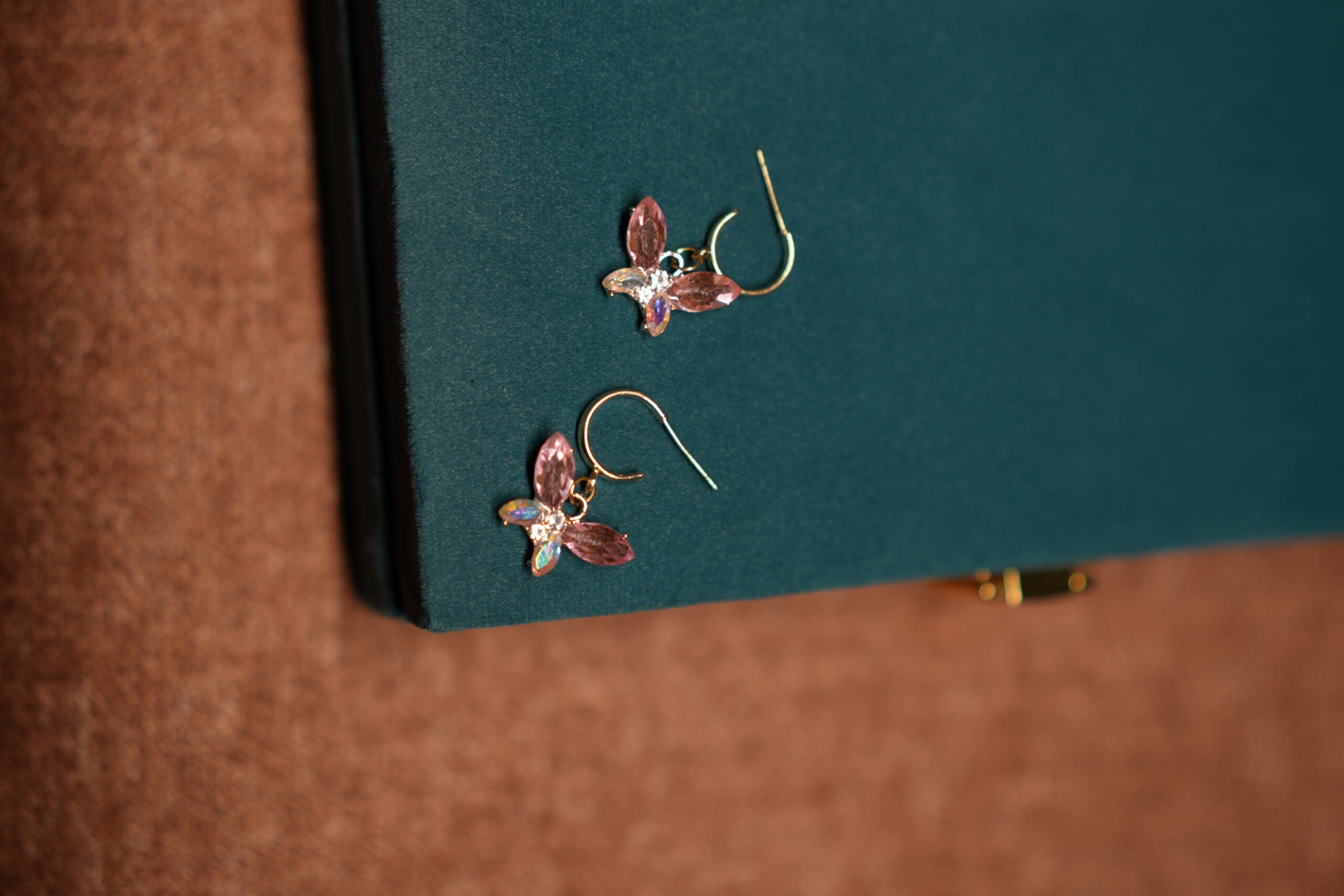 Pink Crystal Butterfly Drop Earrings - Image 3