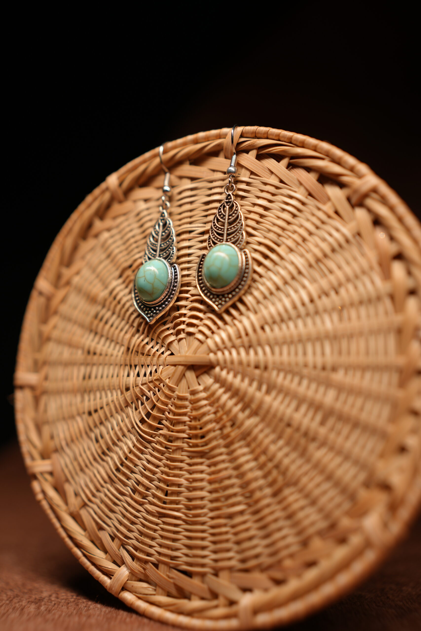 Turquoise Boho Leaf Drop Earrings - Image 3