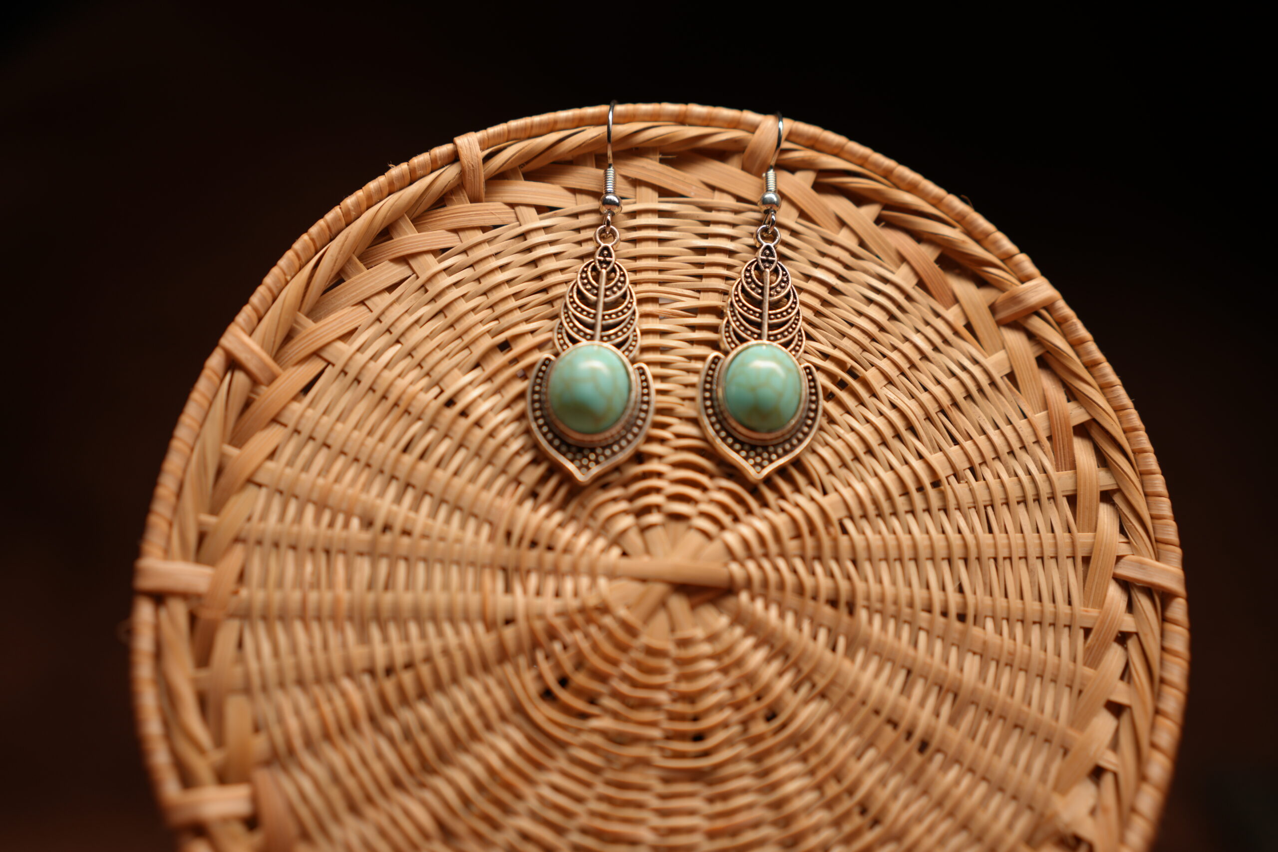 Turquoise Boho Leaf Drop Earrings - Image 2