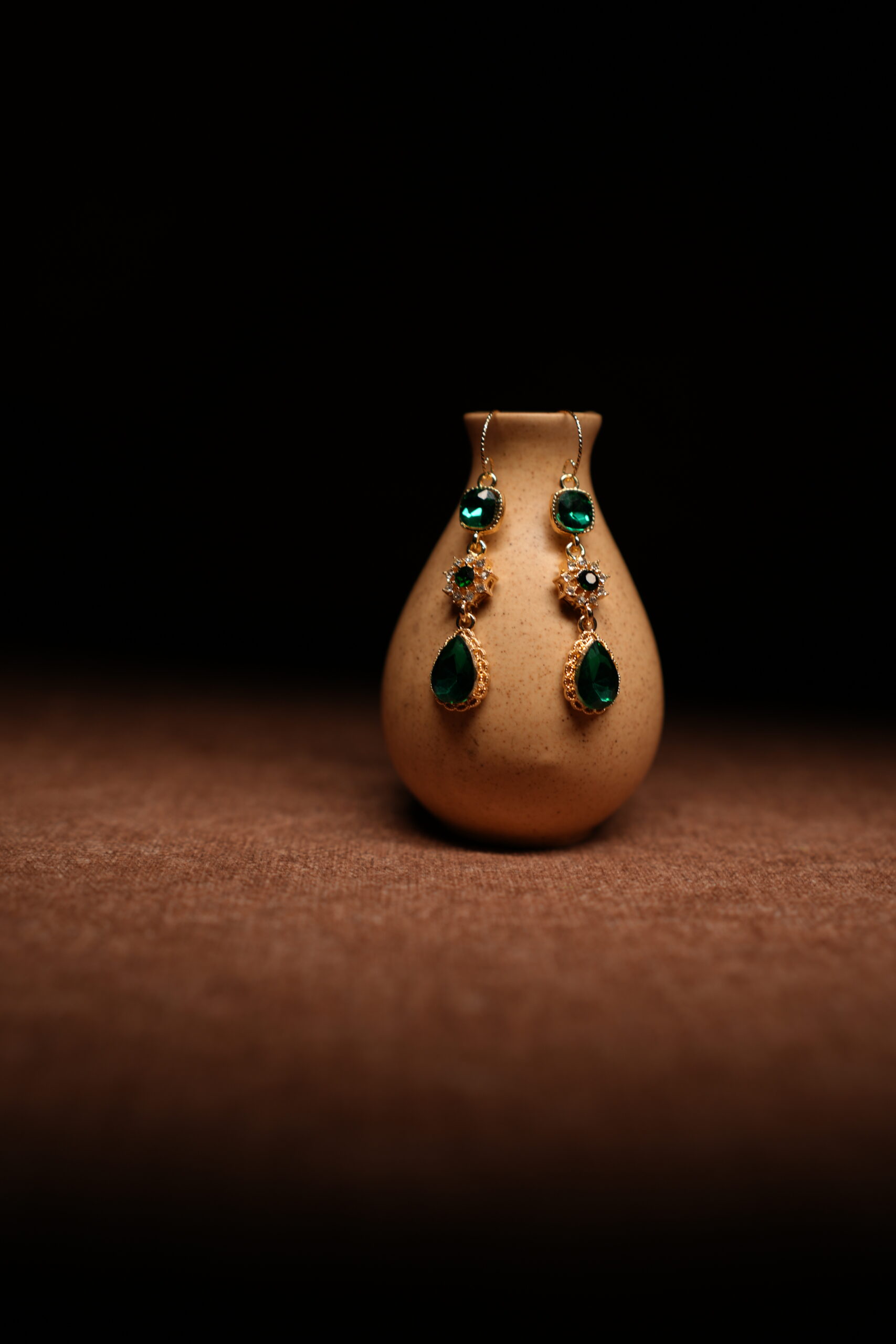 Emerald Green Crystal Teardrop Drop Earrings - Image 3