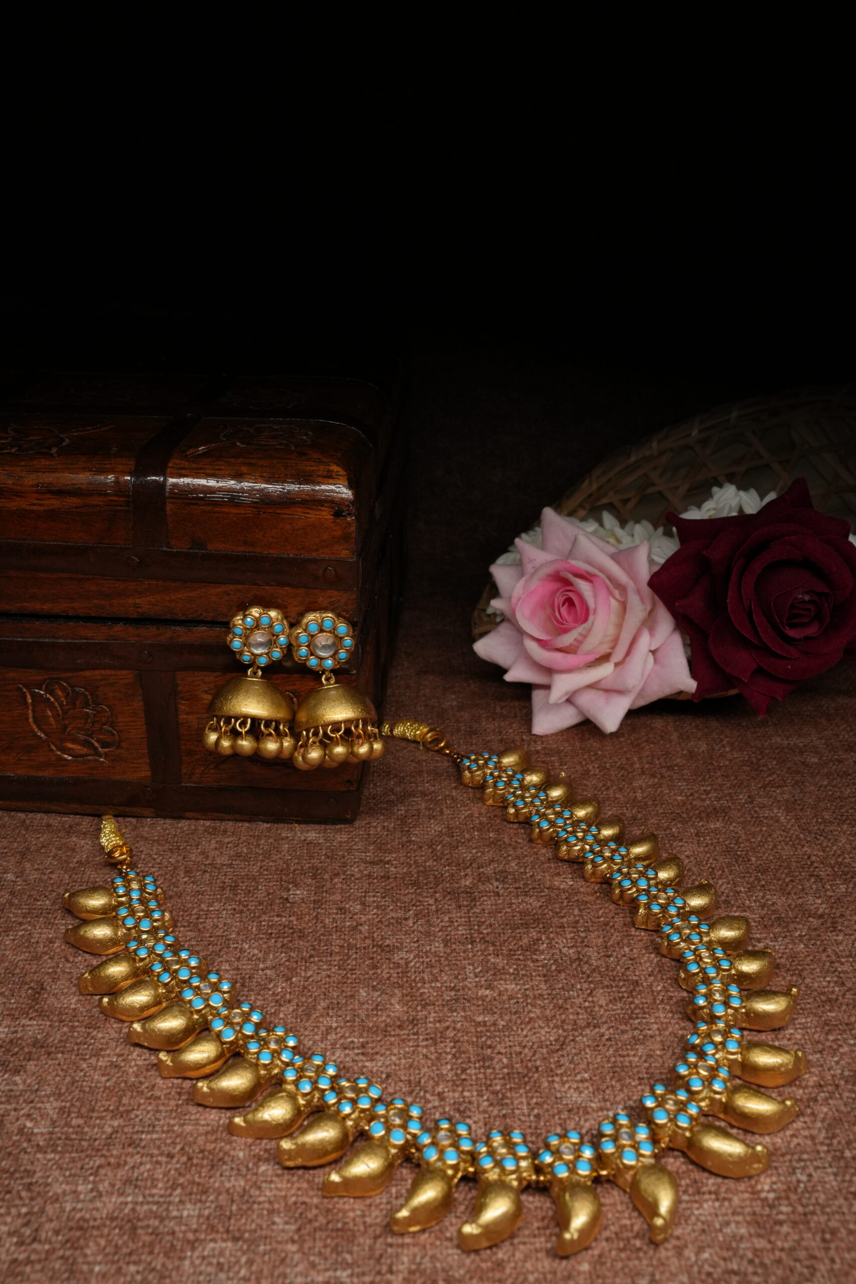 Antique Mango Mala with Jhumka Earrings Terracotta Set - Image 7