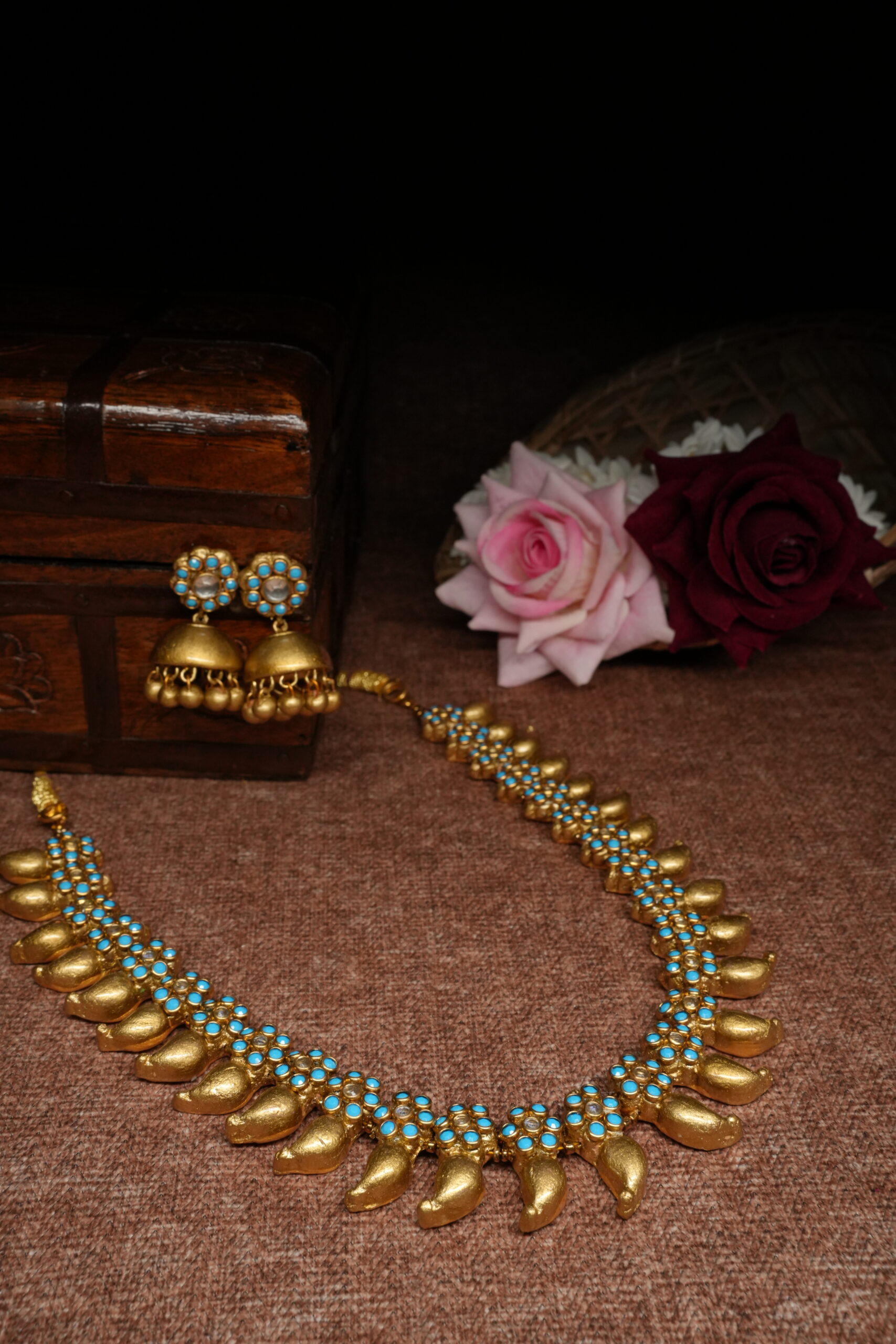 Antique Mango Mala with Jhumka Earrings Terracotta Set - Image 6