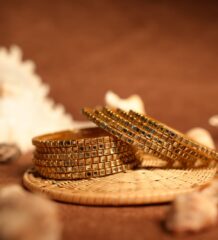 Gold square kundan bangle set of 6 pieces with mirror stone work — d2dazzle.com