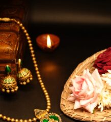 Antique gold green meenakari pendant necklace and jhumka earring set — d2dazzle.com