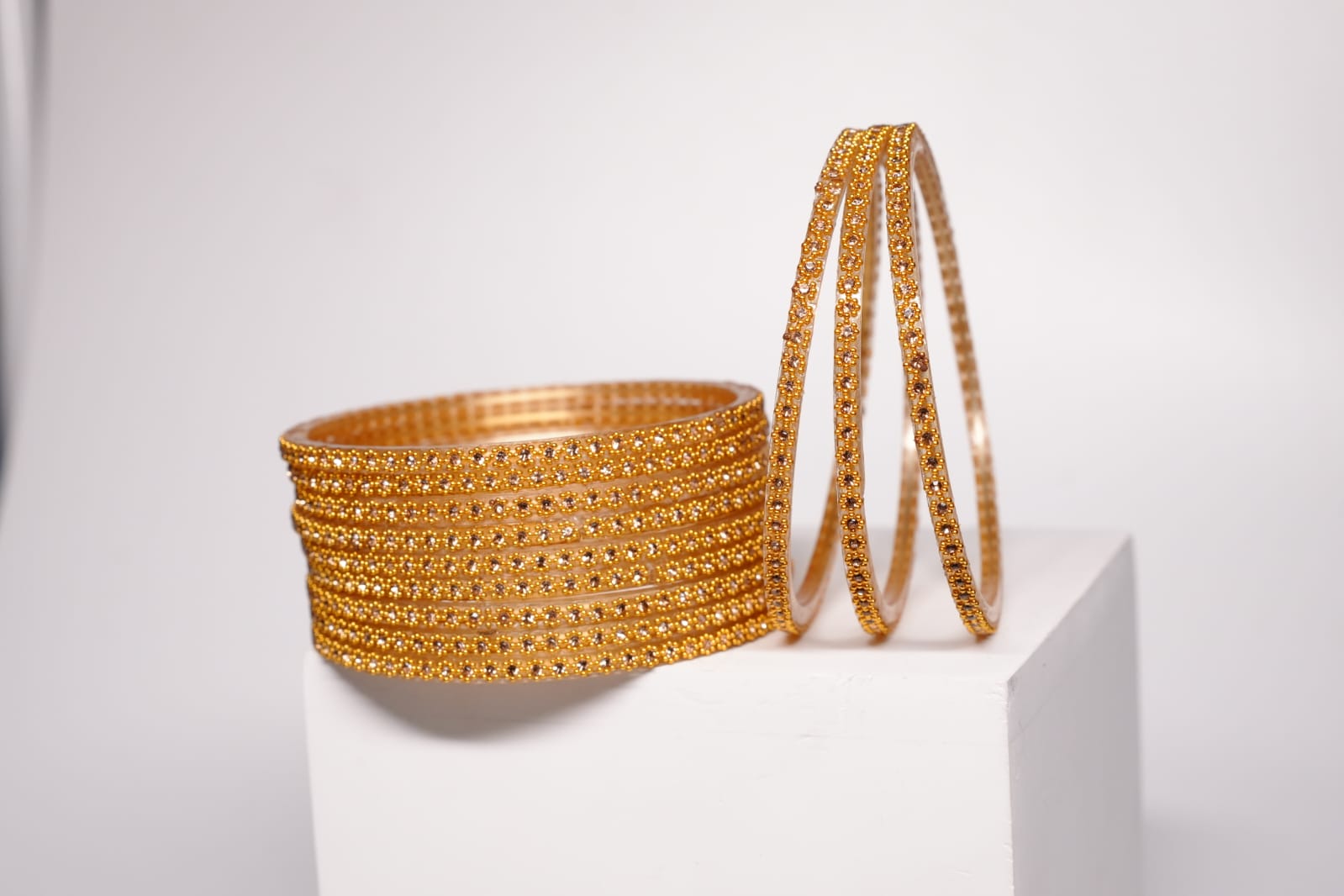 Golden Sparkle Stone Bangles Set – Pack of 6