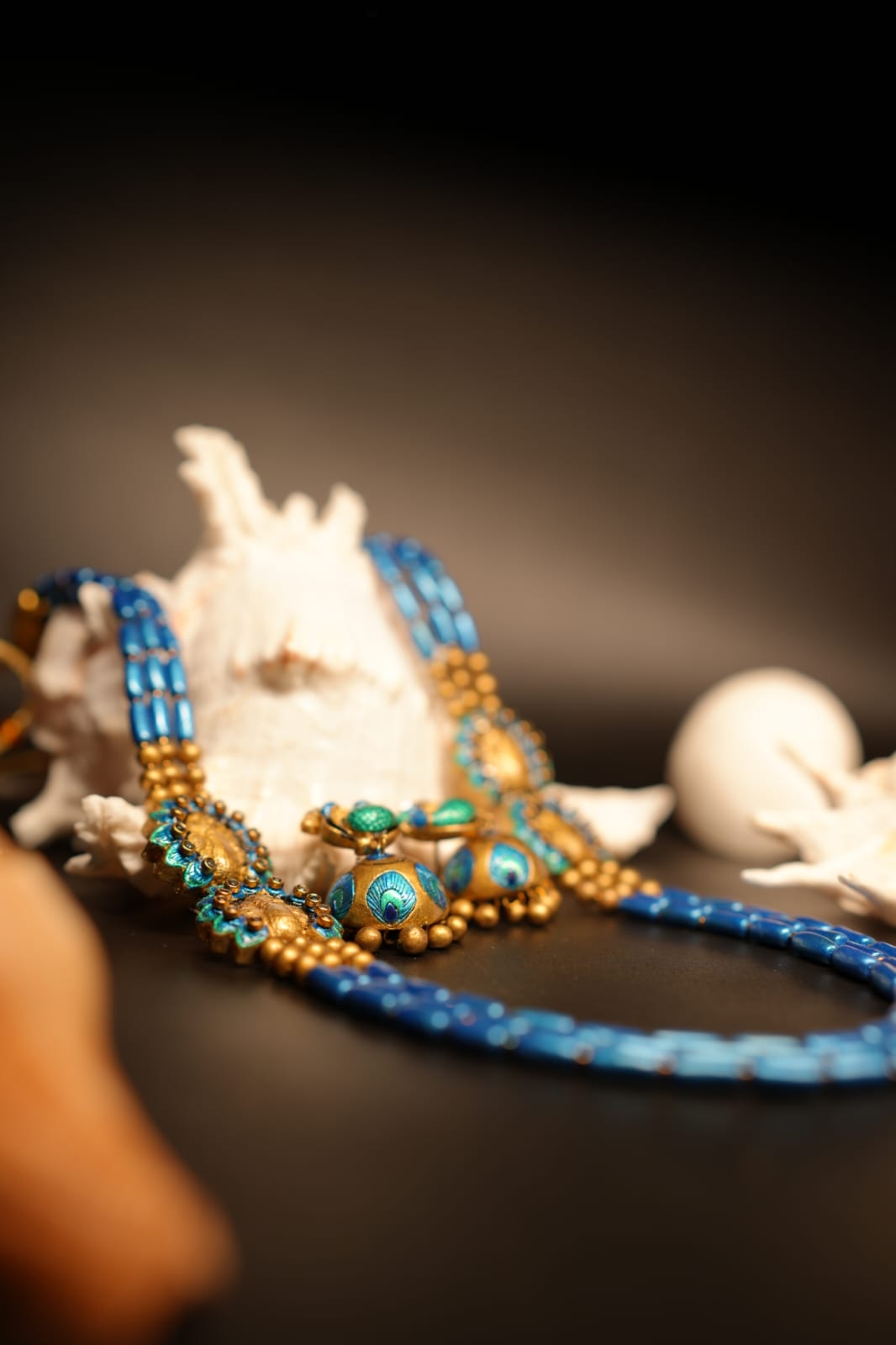Royal Blue Peacock Beaded Terracotta Sets - Image 3