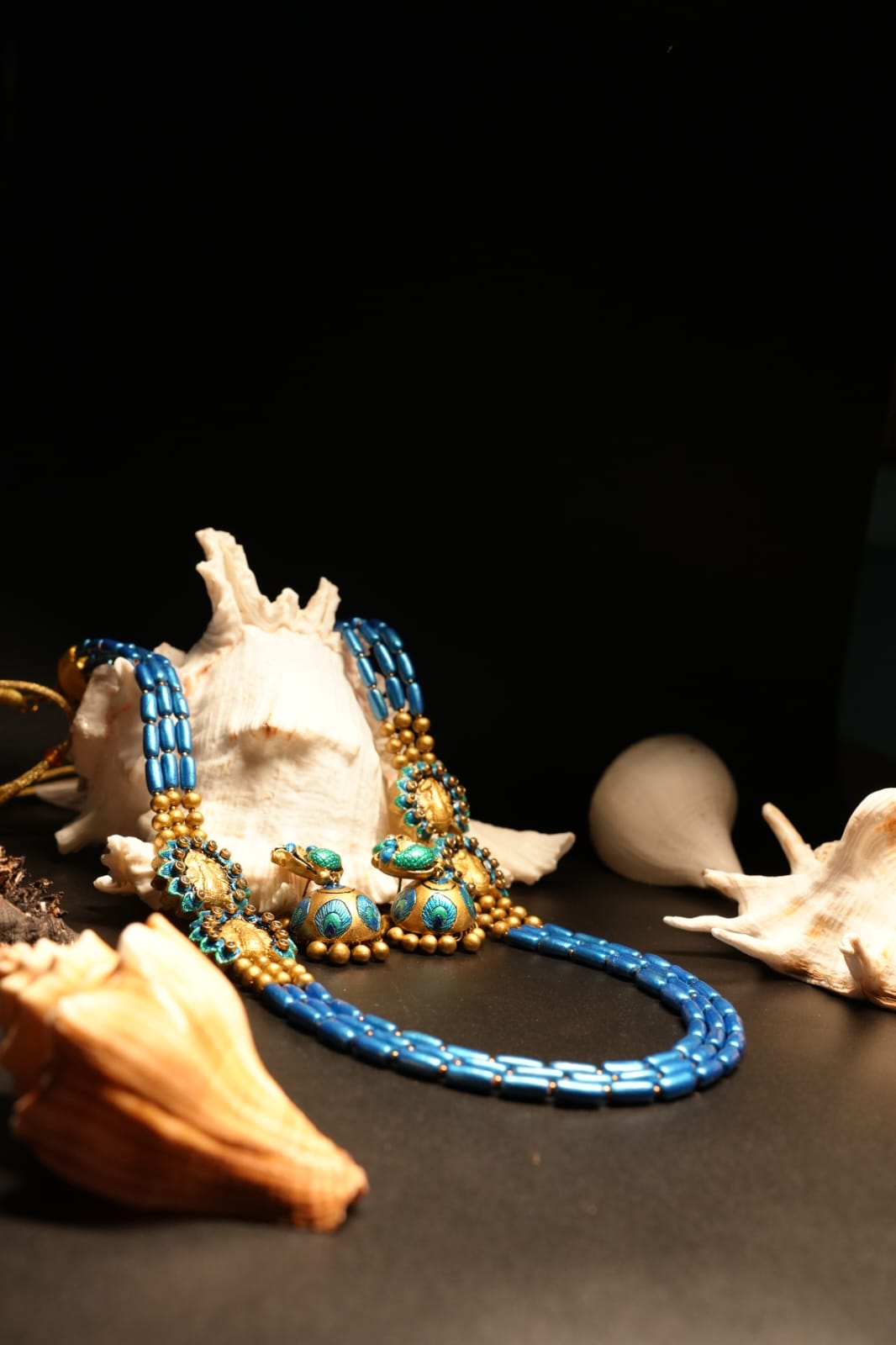 Royal Blue Peacock Beaded Terracotta Sets - Image 4