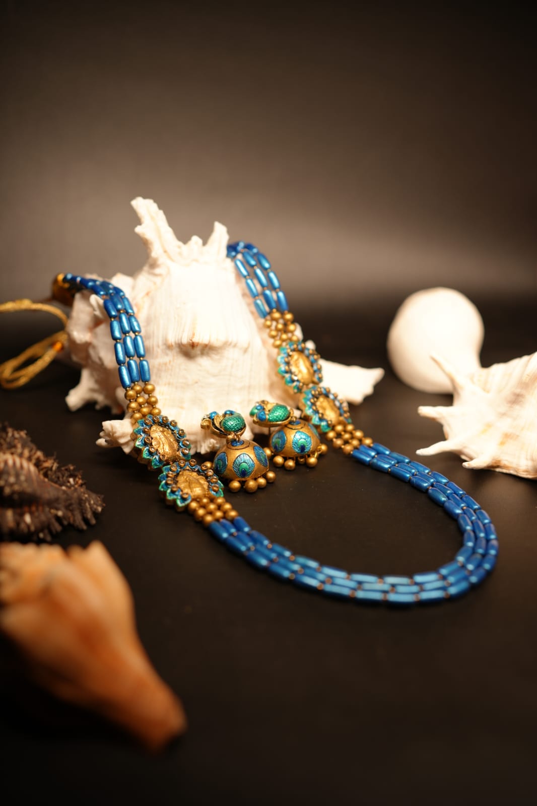 Royal Blue Peacock Beaded Terracotta Sets - Image 5