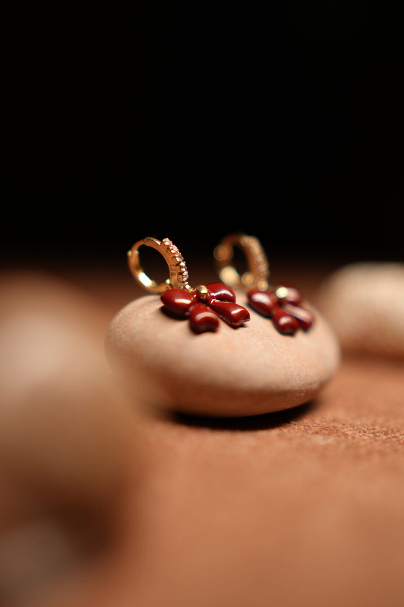 Red Enamel Bow Crystal Hoop Drop Earrings - Image 4