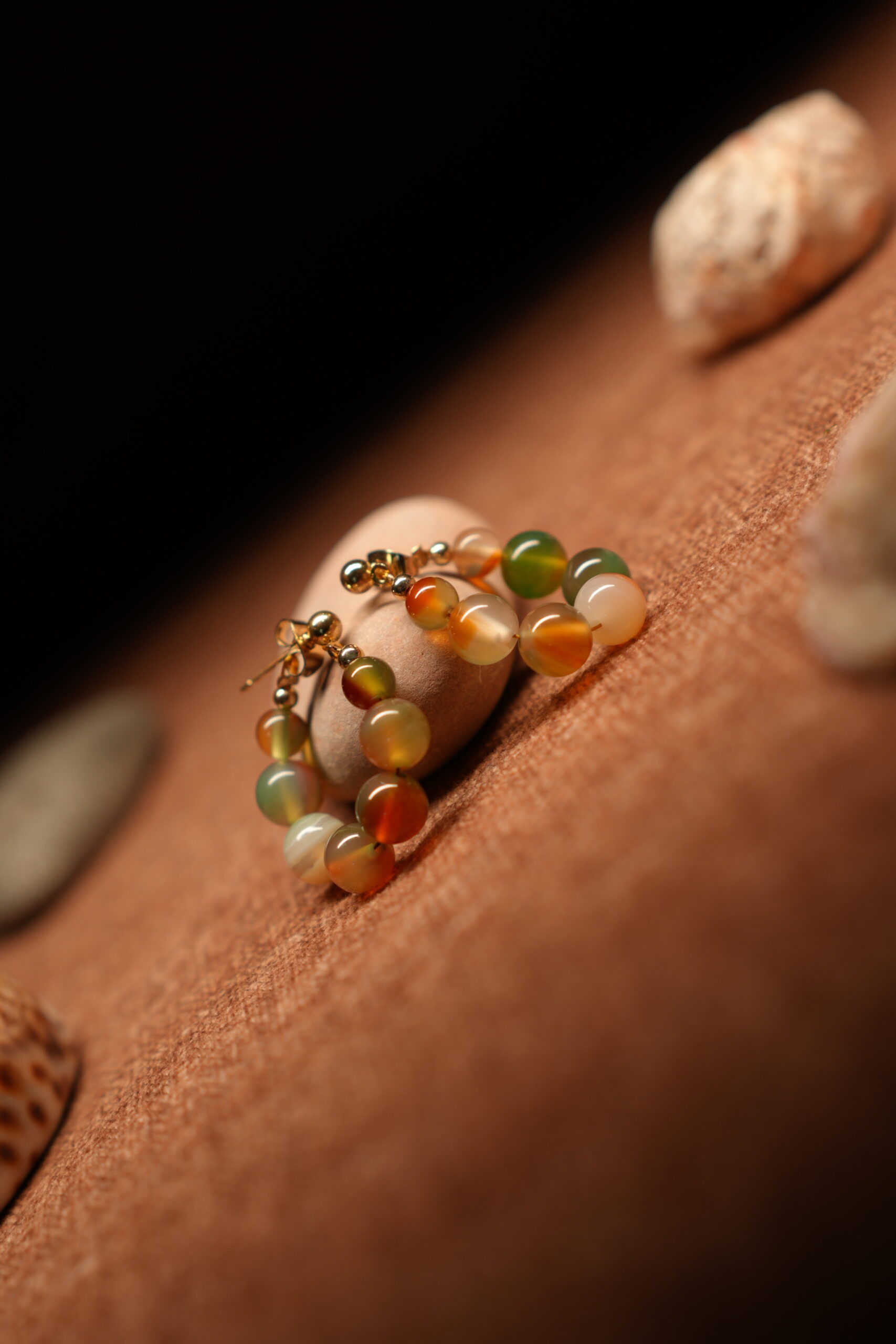 Multicolour Agate Bead Gold-Tone Hoop Earrings - Image 4
