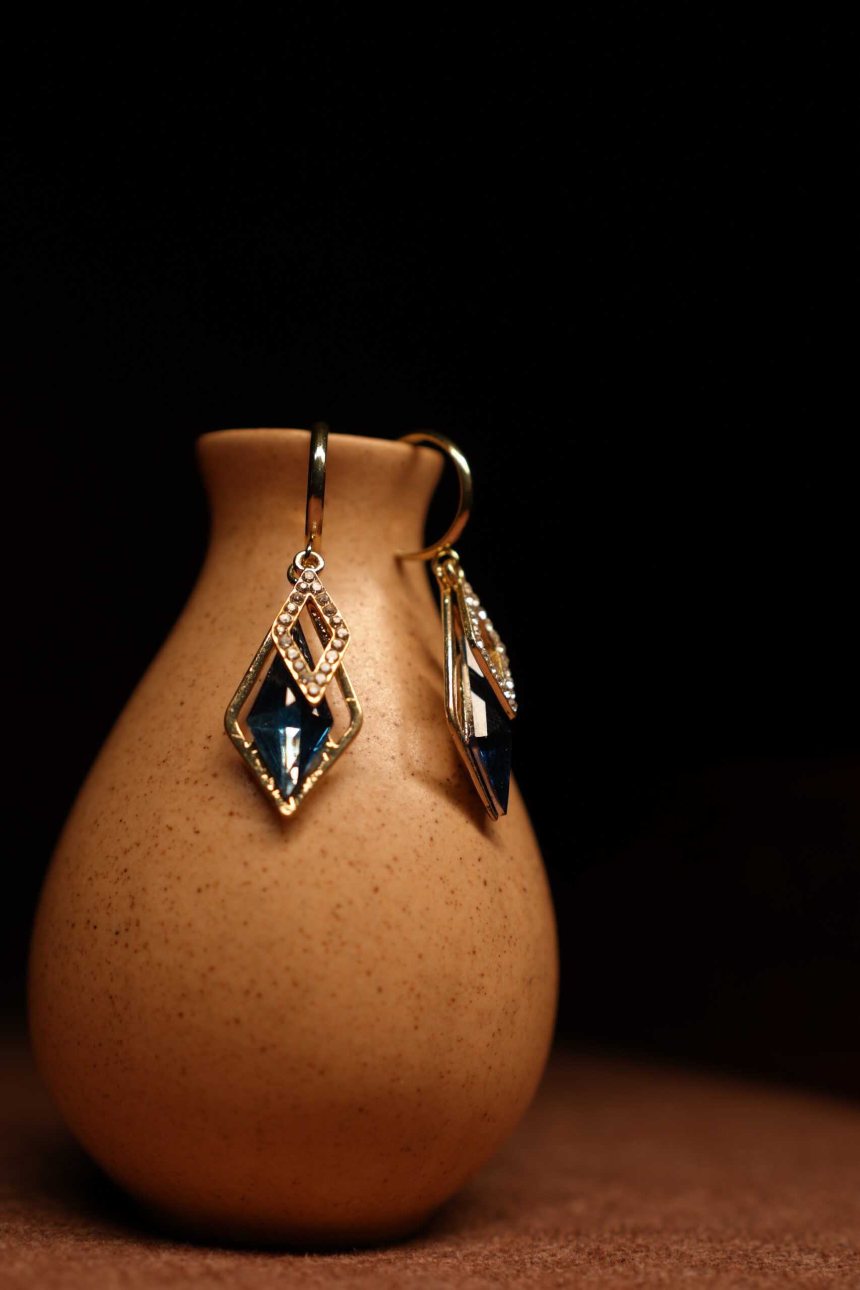 Sapphire Blue Diamond-Shape Crystal Hoop Drop Earrings - Image 3