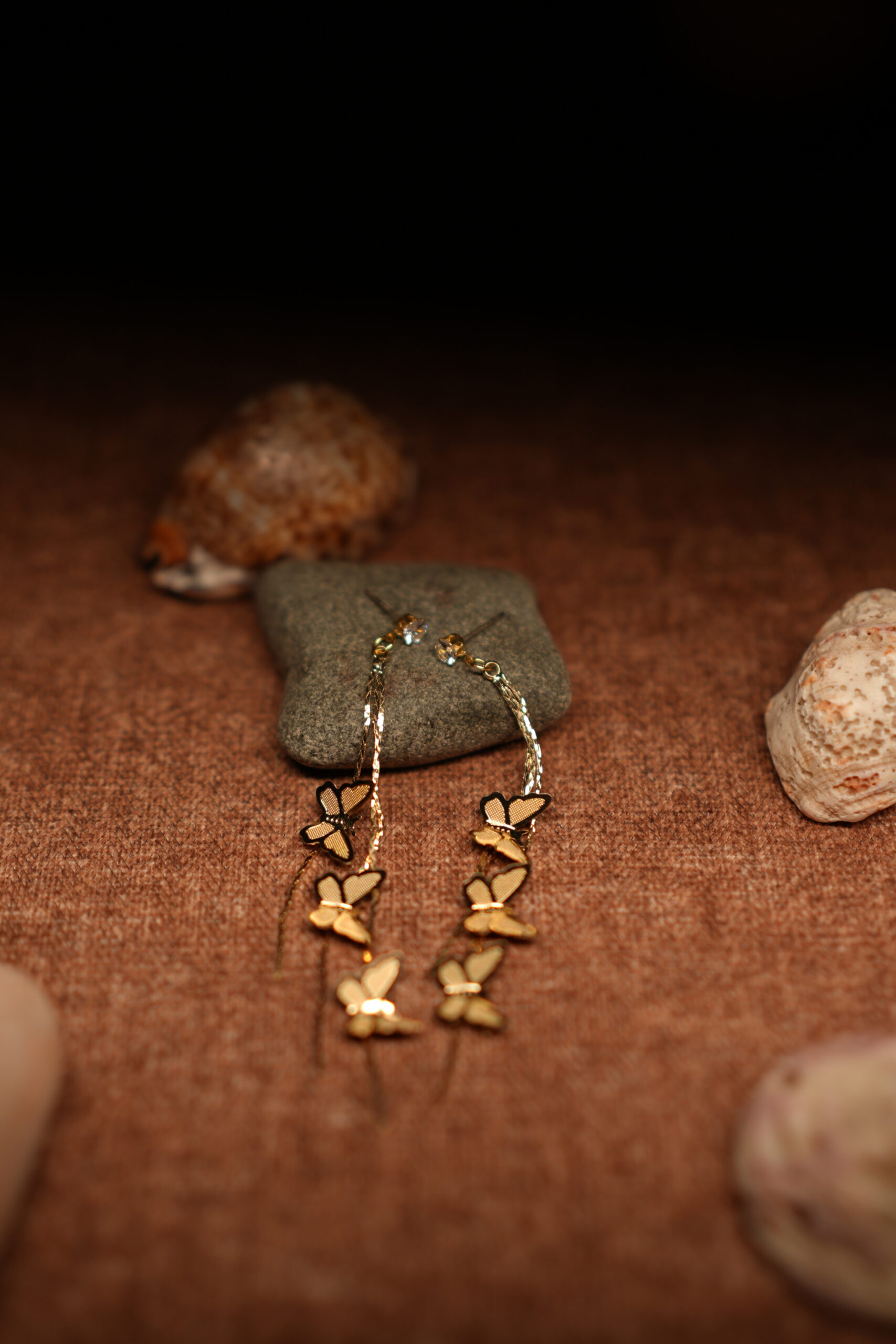 Triple Gold Butterfly Long Chain Drop Earrings - Image 4