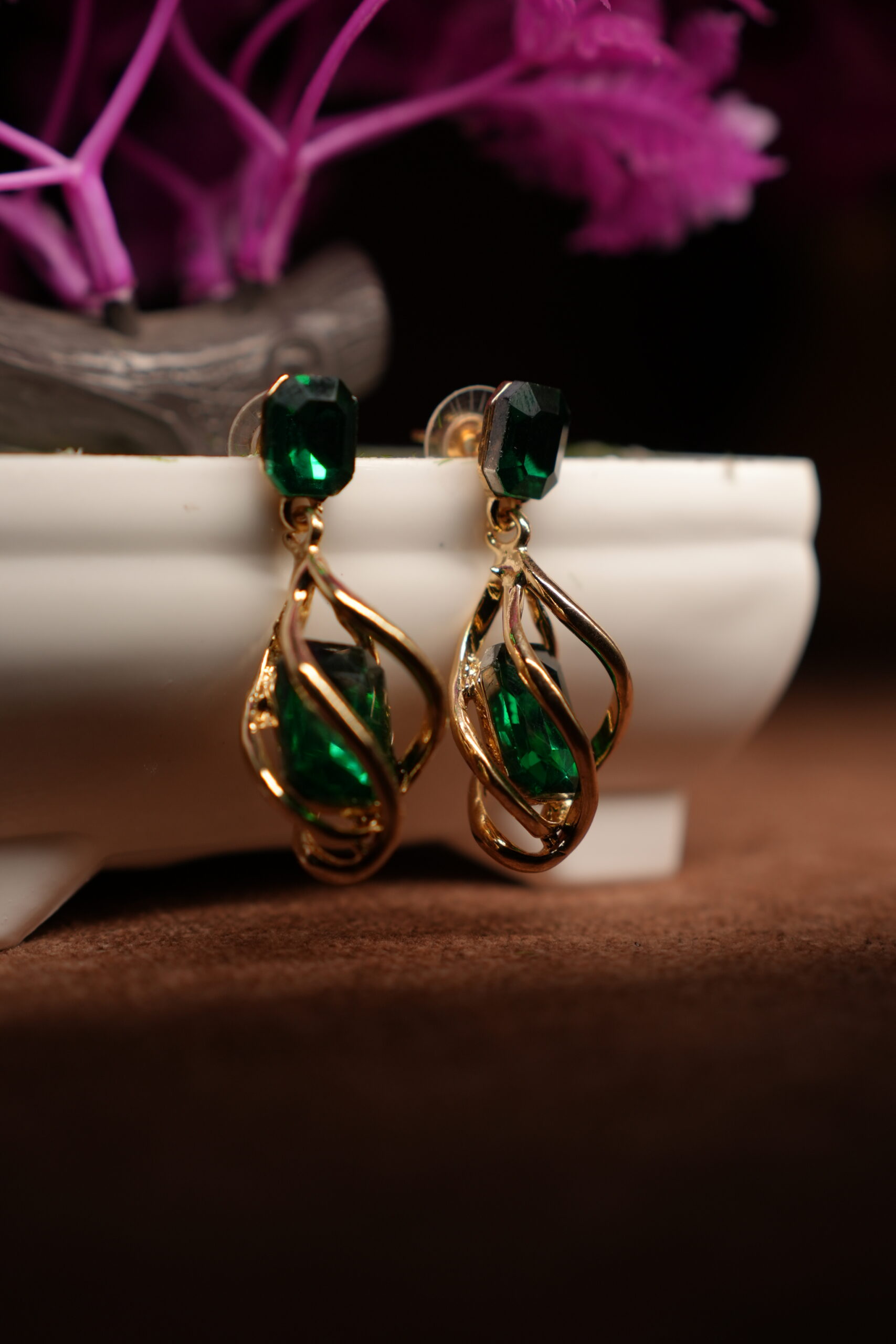 Crystal Gold Cage Drop Earrings - Image 2