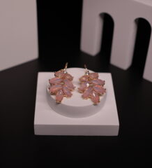 Blush Pink Crystal Leaf Cluster Drop Earrings