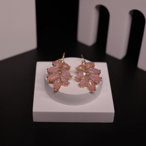Blush Pink Crystal Leaf Cluster Drop Earrings