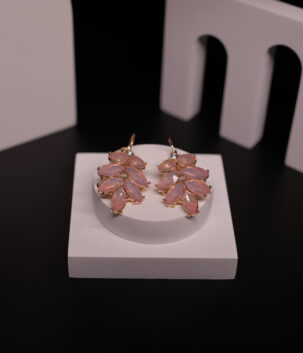 Blush Pink Crystal Leaf Cluster Drop Earrings
