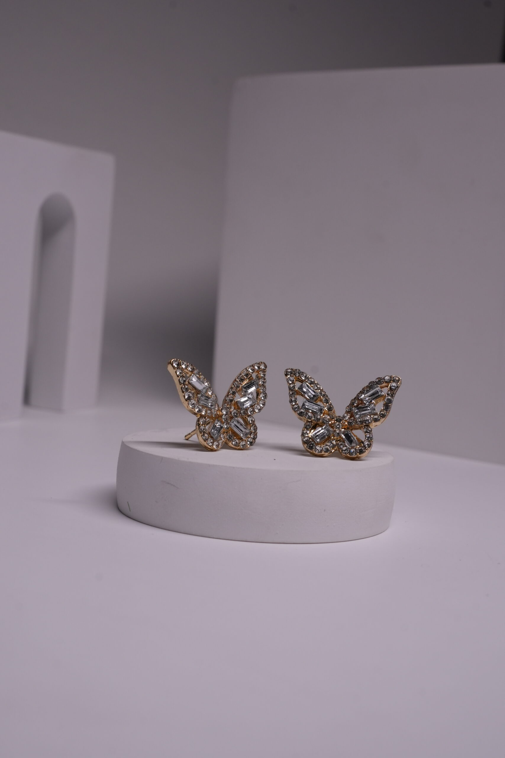 Baguette Crystal Butterfly Stud Earrings