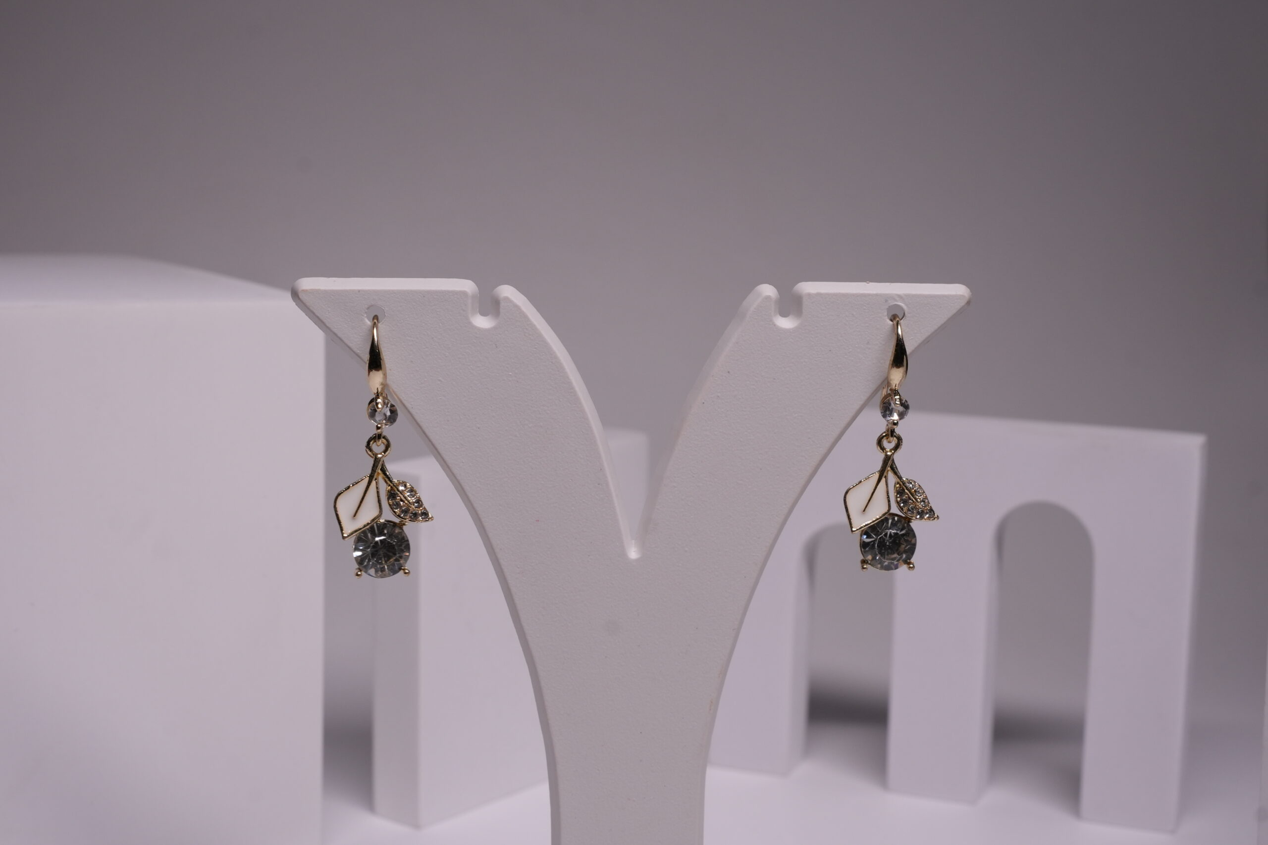 White Leaf Crystal Drop Earrings