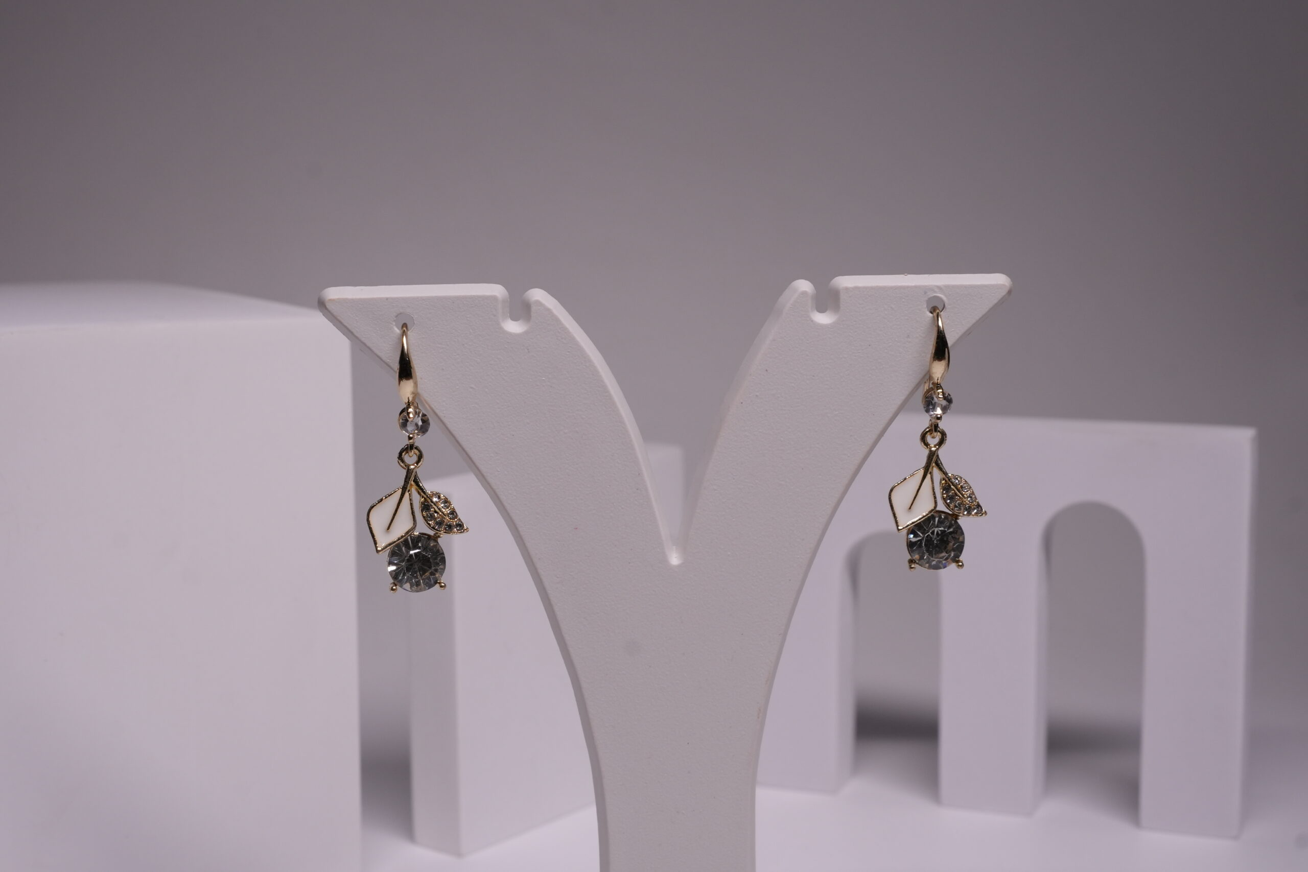White Leaf Crystal Drop Earrings - Image 5
