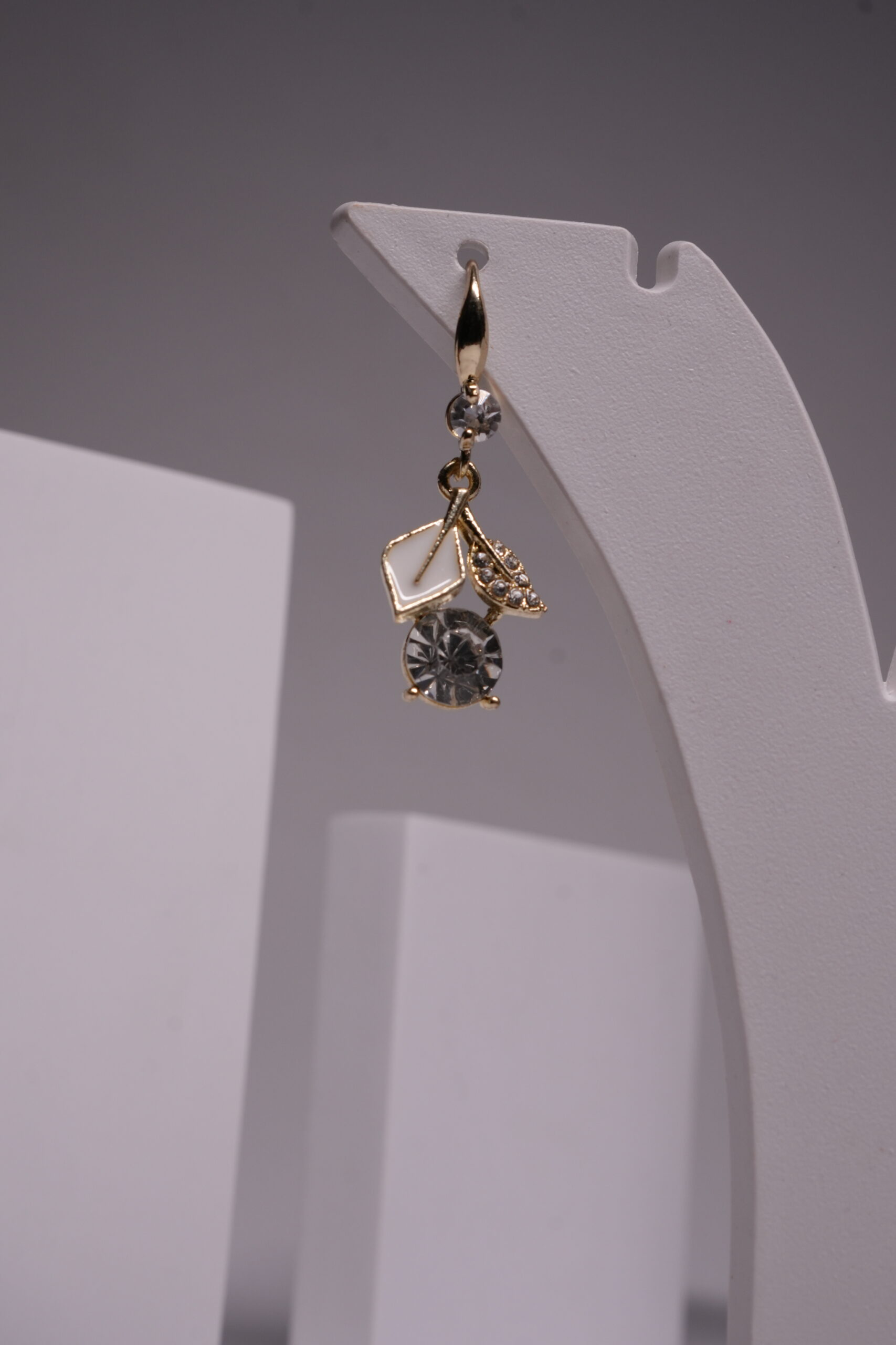 White Leaf Crystal Drop Earrings - Image 4