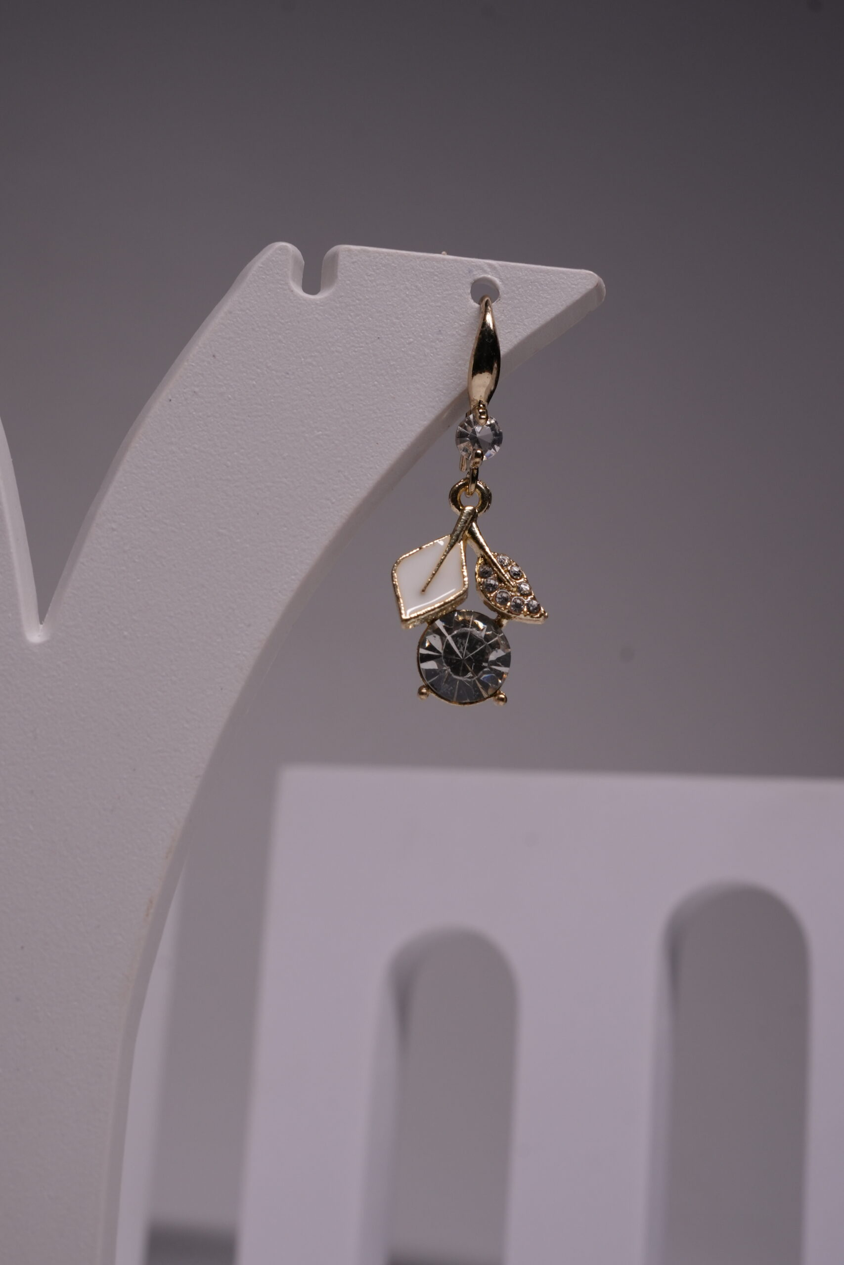 White Leaf Crystal Drop Earrings - Image 3