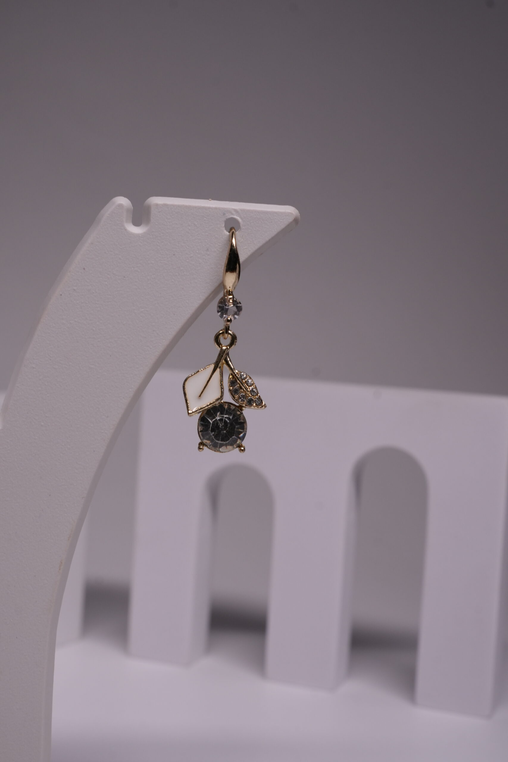 White Leaf Crystal Drop Earrings