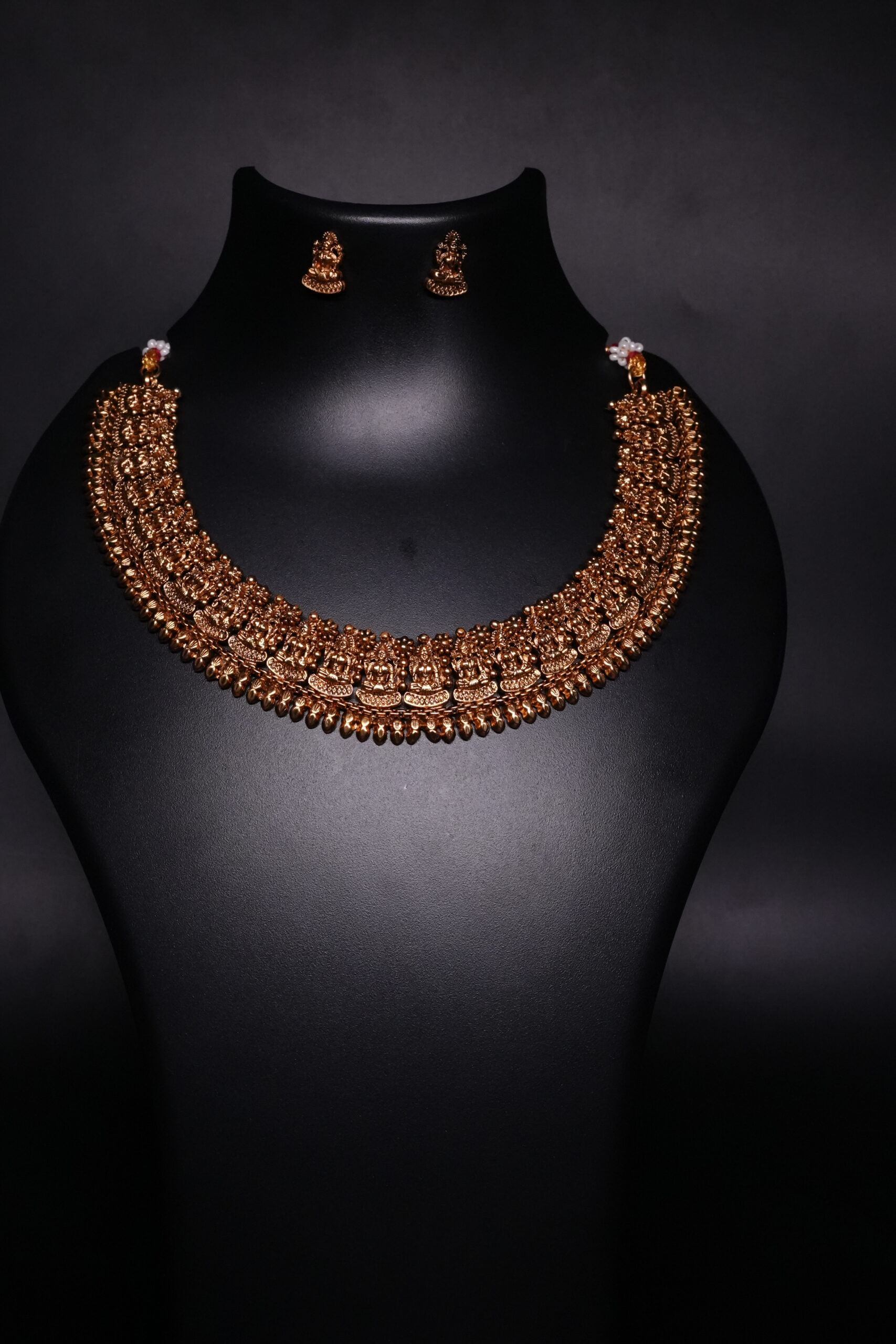 Antique Gold Plated Temple Goddess Necklace Set - Image 4
