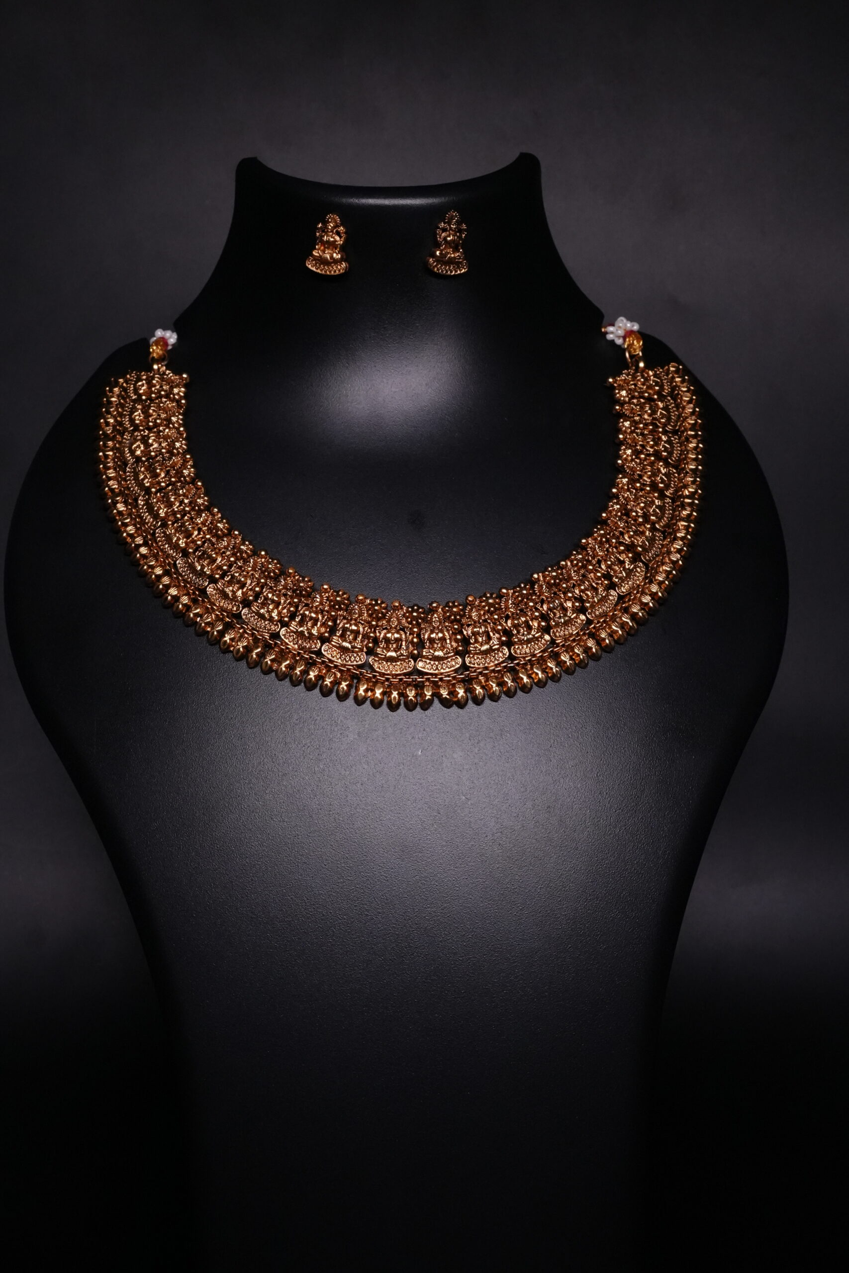 Antique Gold Plated Temple Goddess Necklace Set - Image 3