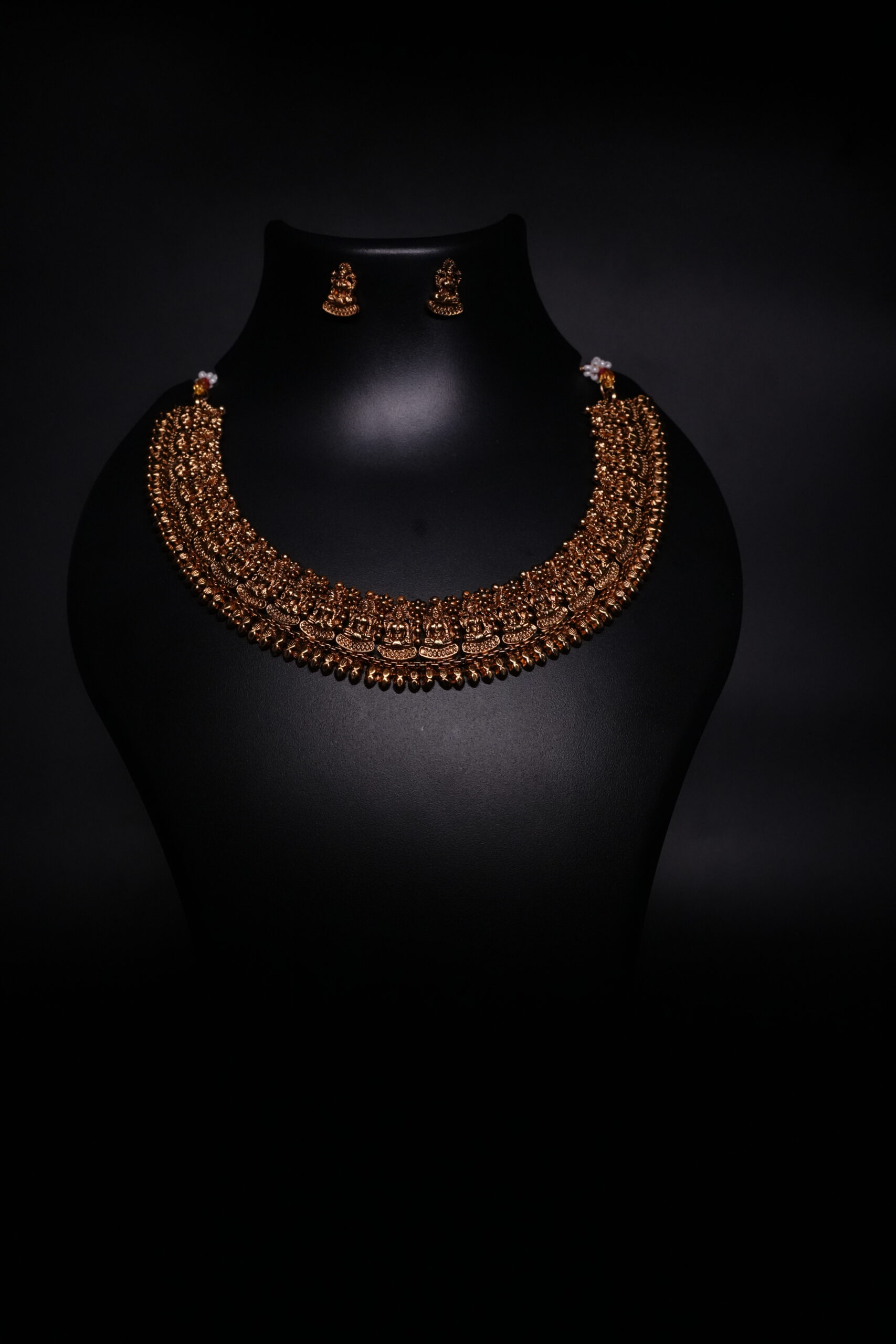 Antique Gold Plated Temple Goddess Necklace Set - Image 2