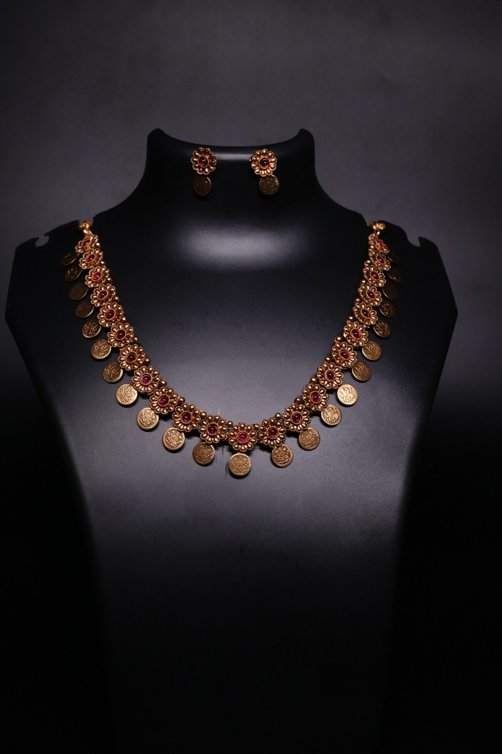 Antique Gold Plated Temple Coin Necklace Set - Image 7