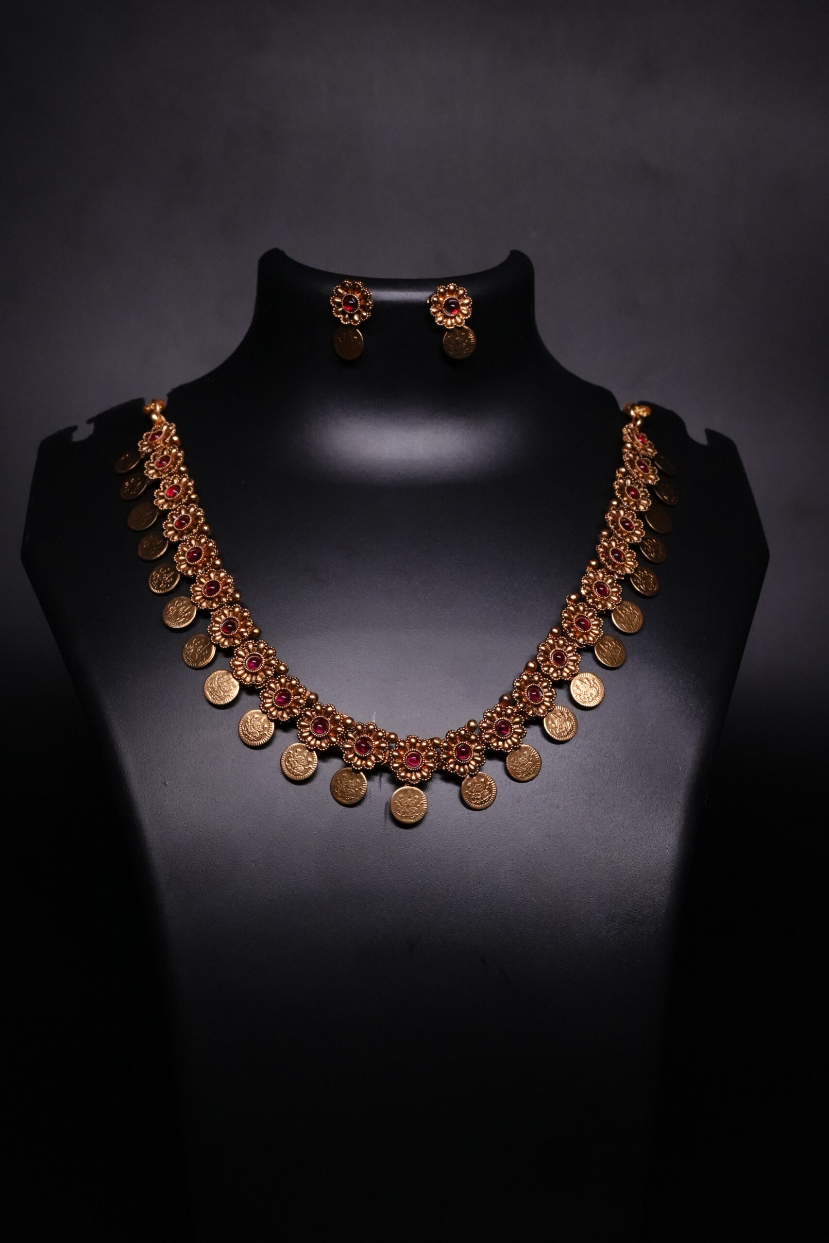 Antique Gold Plated Temple Coin Necklace Set - Image 6