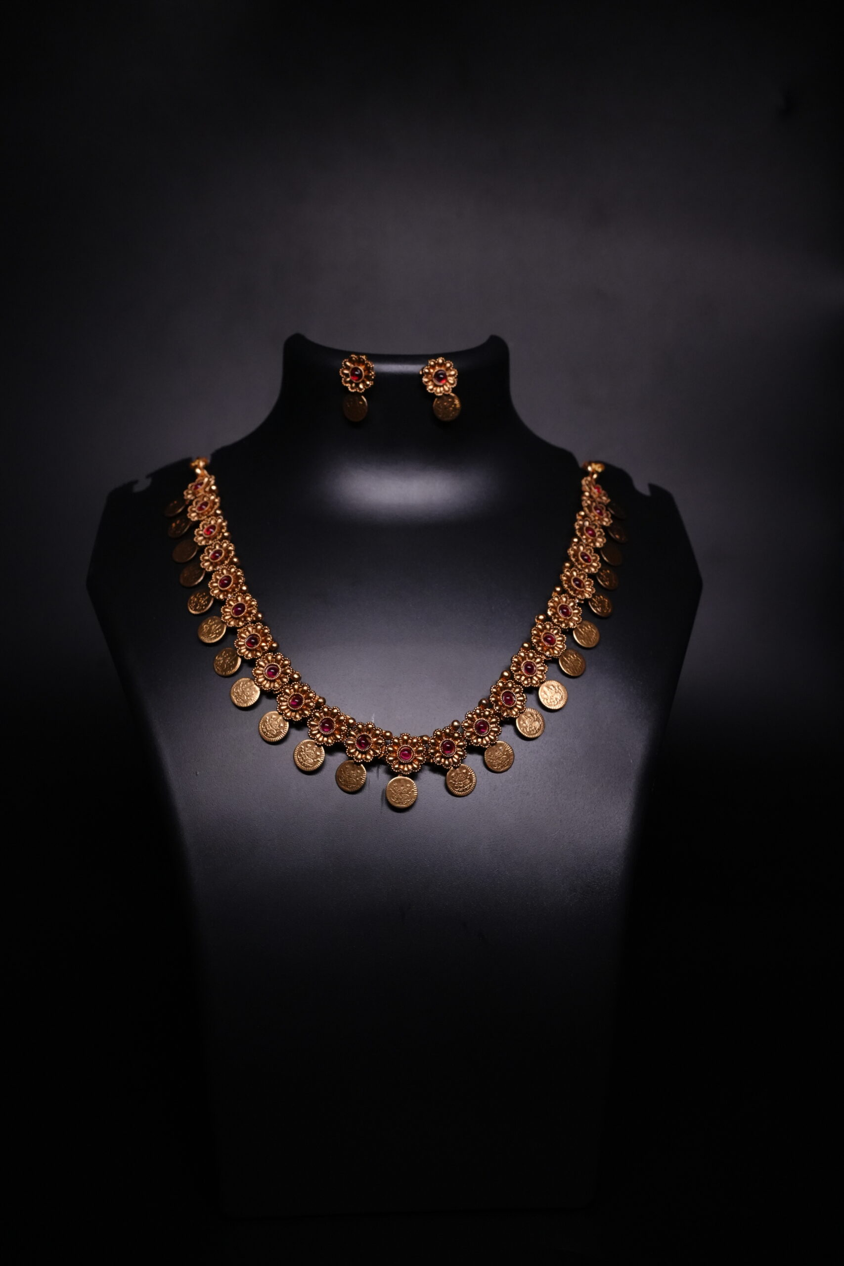 Antique Gold Plated Temple Coin Necklace Set - Image 5