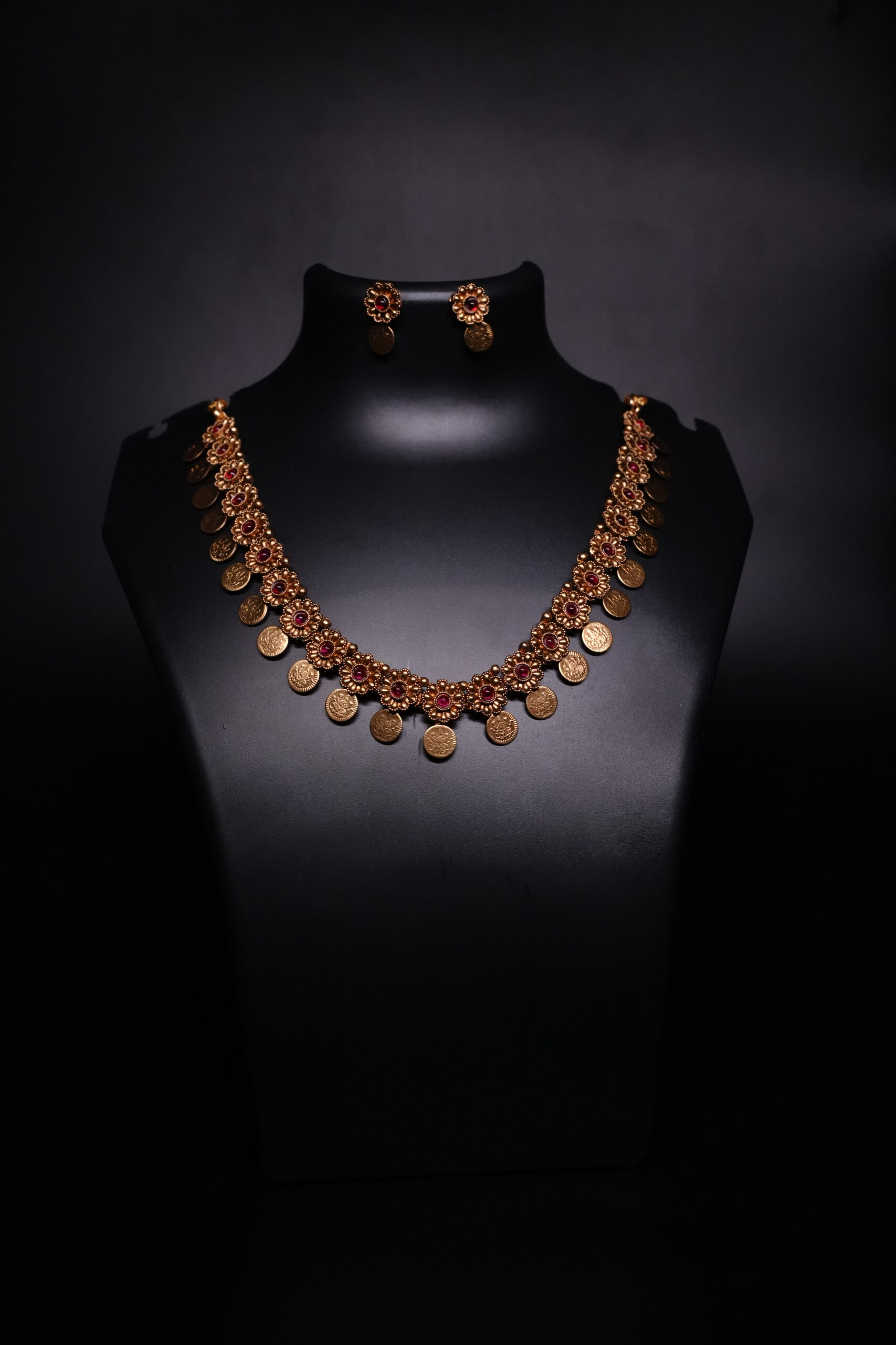Antique Gold Plated Temple Coin Necklace Set - Image 4