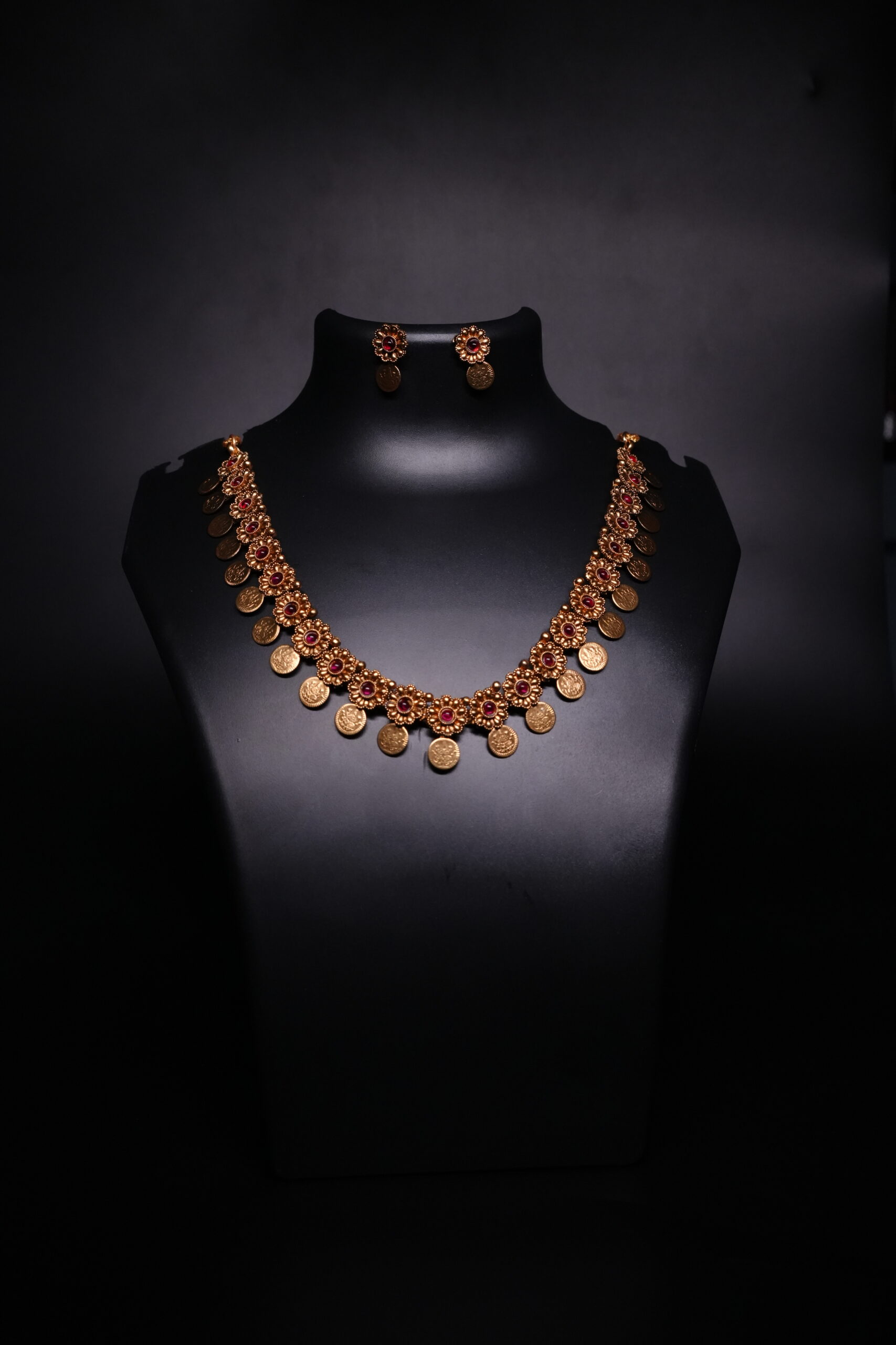 Antique Gold Plated Temple Coin Necklace Set - Image 3