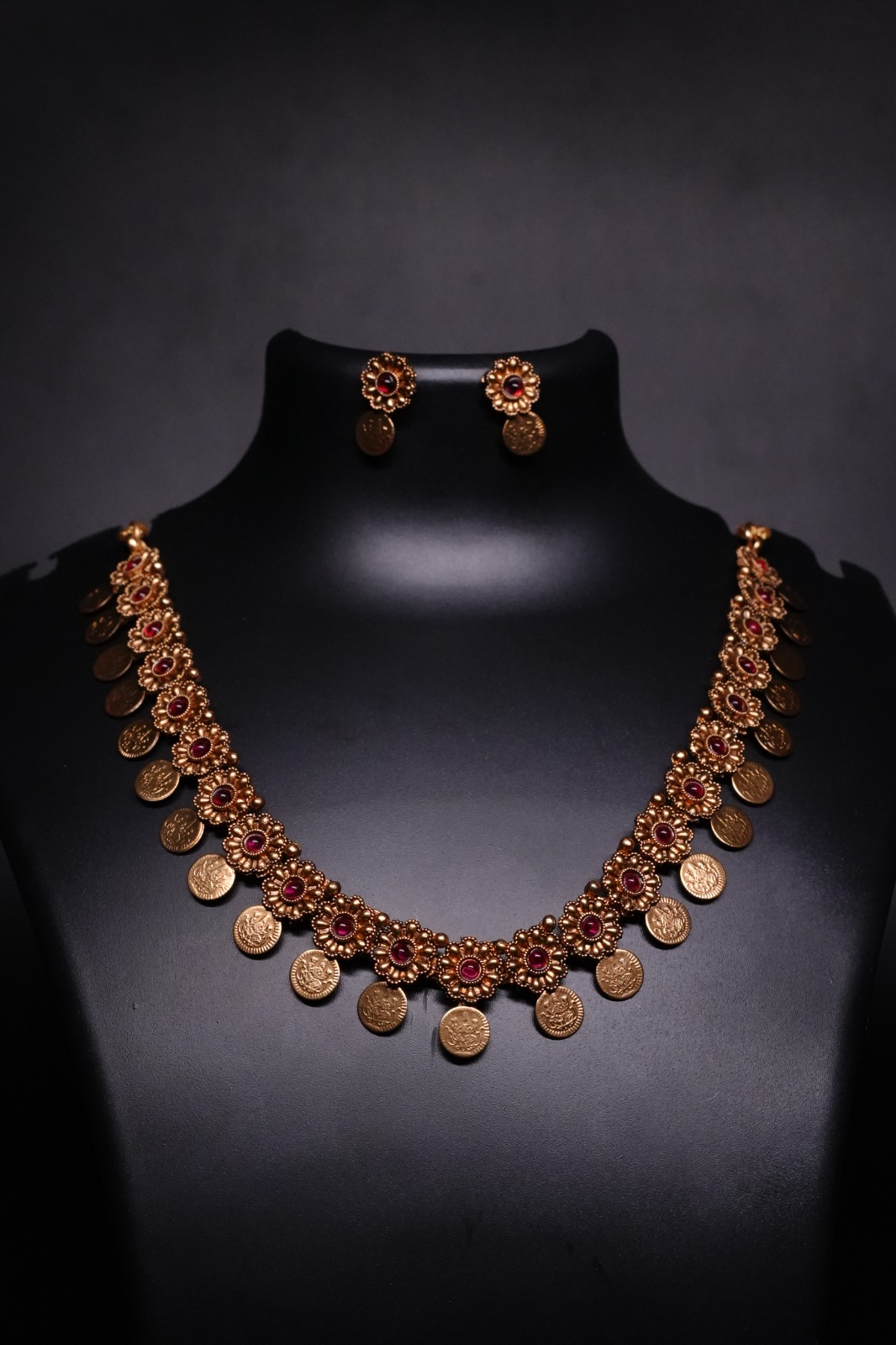 Antique Gold Plated Temple Coin Necklace Set