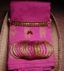 Kundan Coin Necklace Set with Earrings, styled on a pink silk saree with matching earrings.