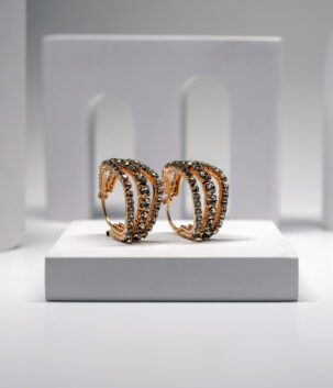 Gold Plated Crystal Triple Row Hoop Earrings