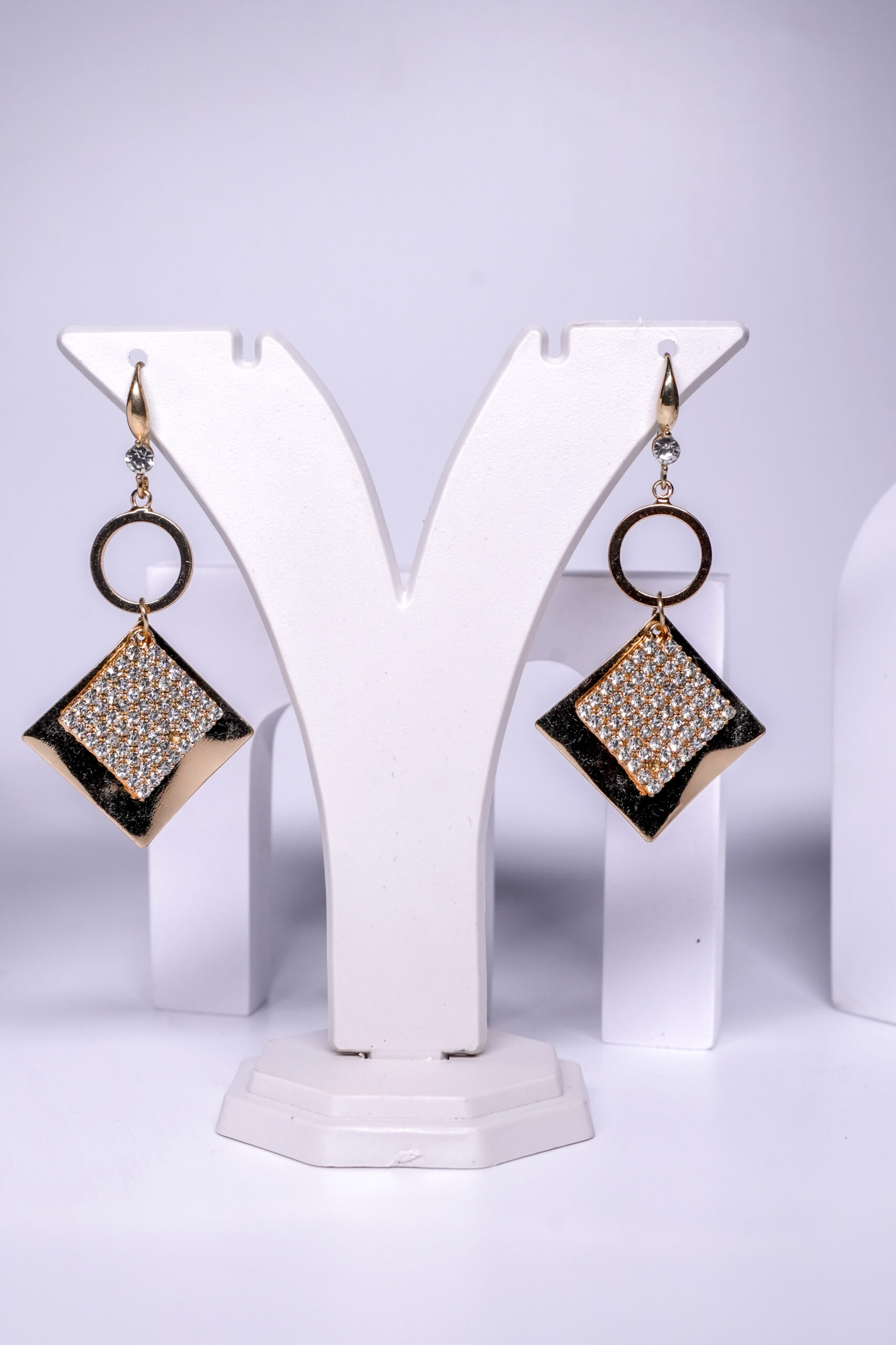 Black Enamel Geometric Drop Earrings - Image 2