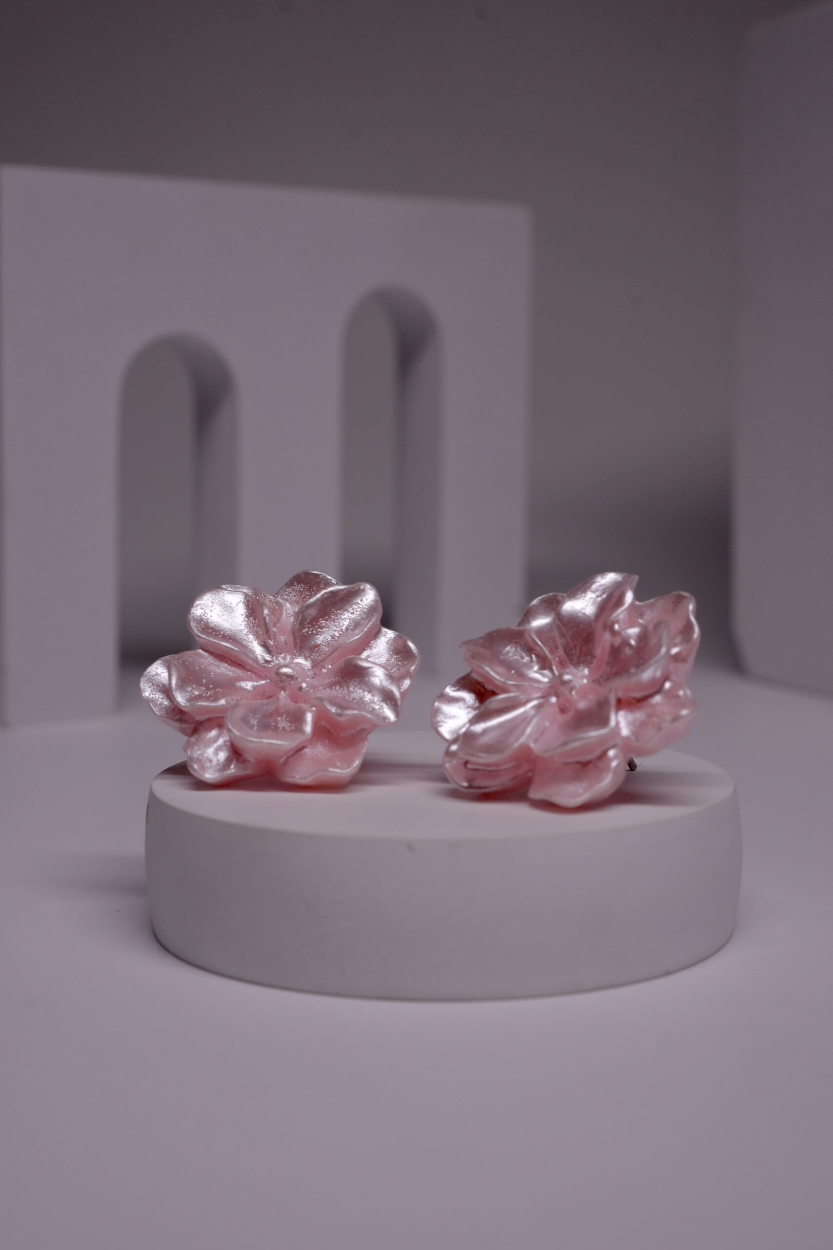 Pink Floral Stud Earrings - Image 3