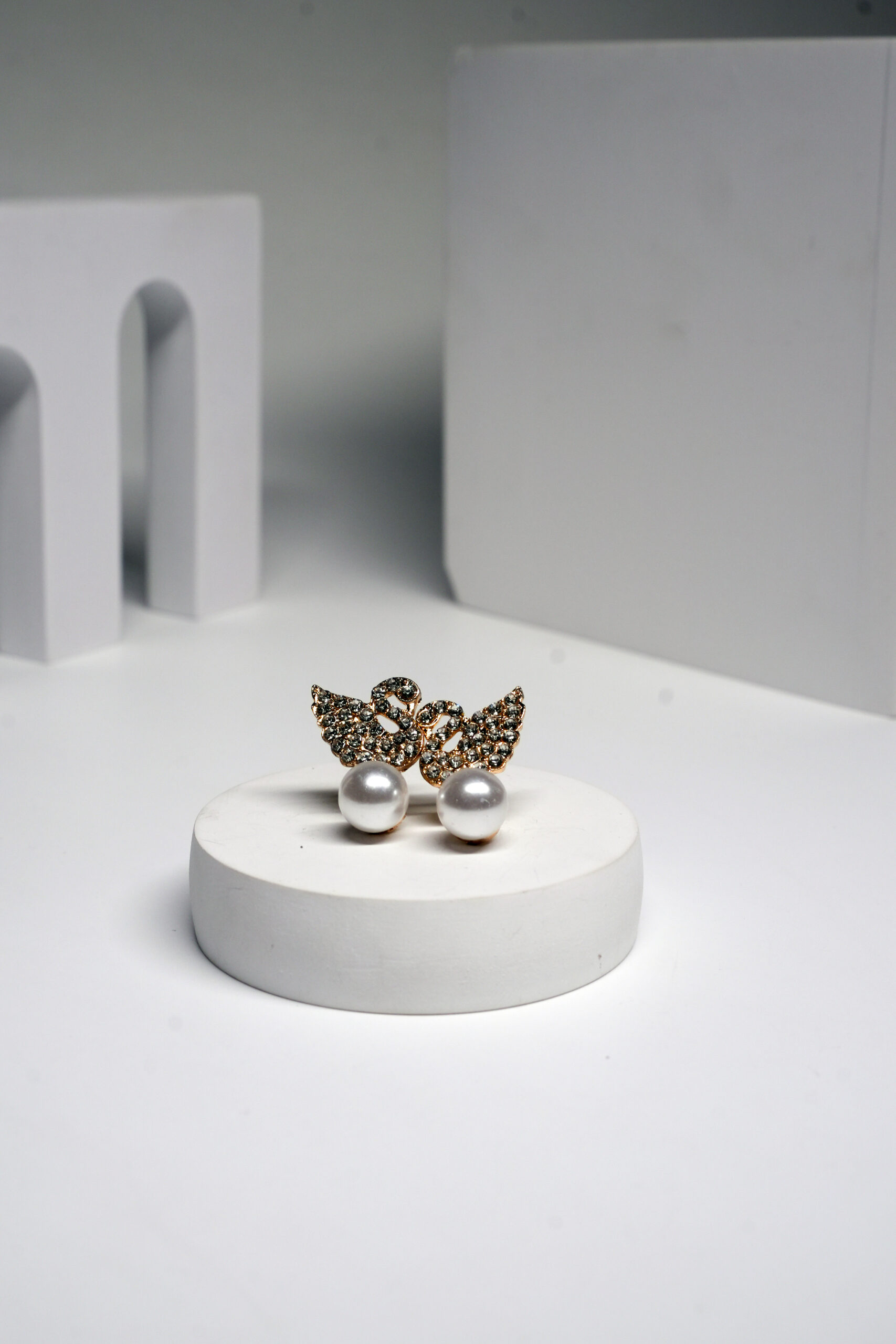 Crystal Swan Pearl Drop Earrings - Image 3
