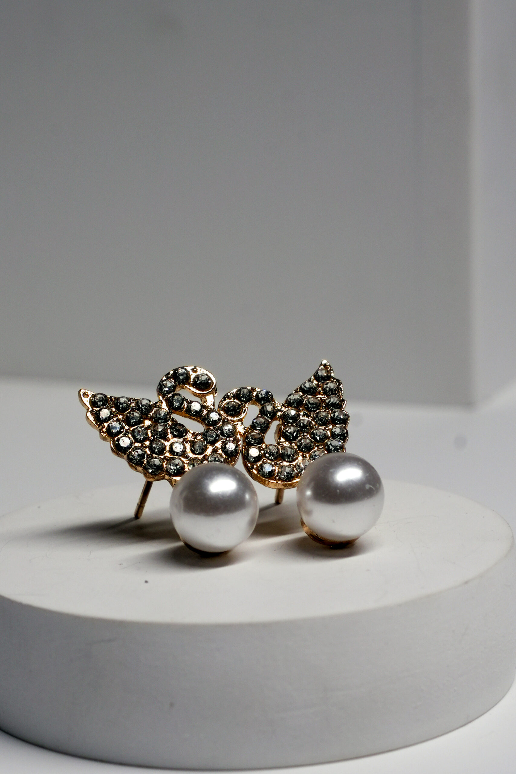 Crystal Swan Pearl Drop Earrings - Image 4