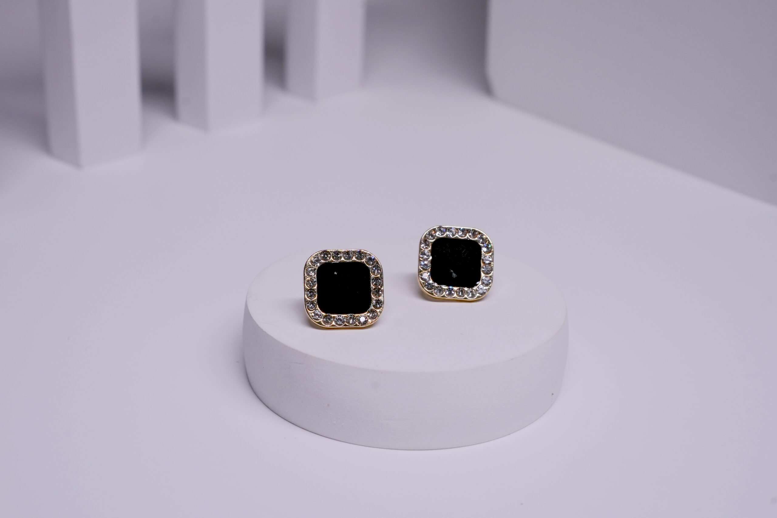 Black Onyx Crystal Square Studs