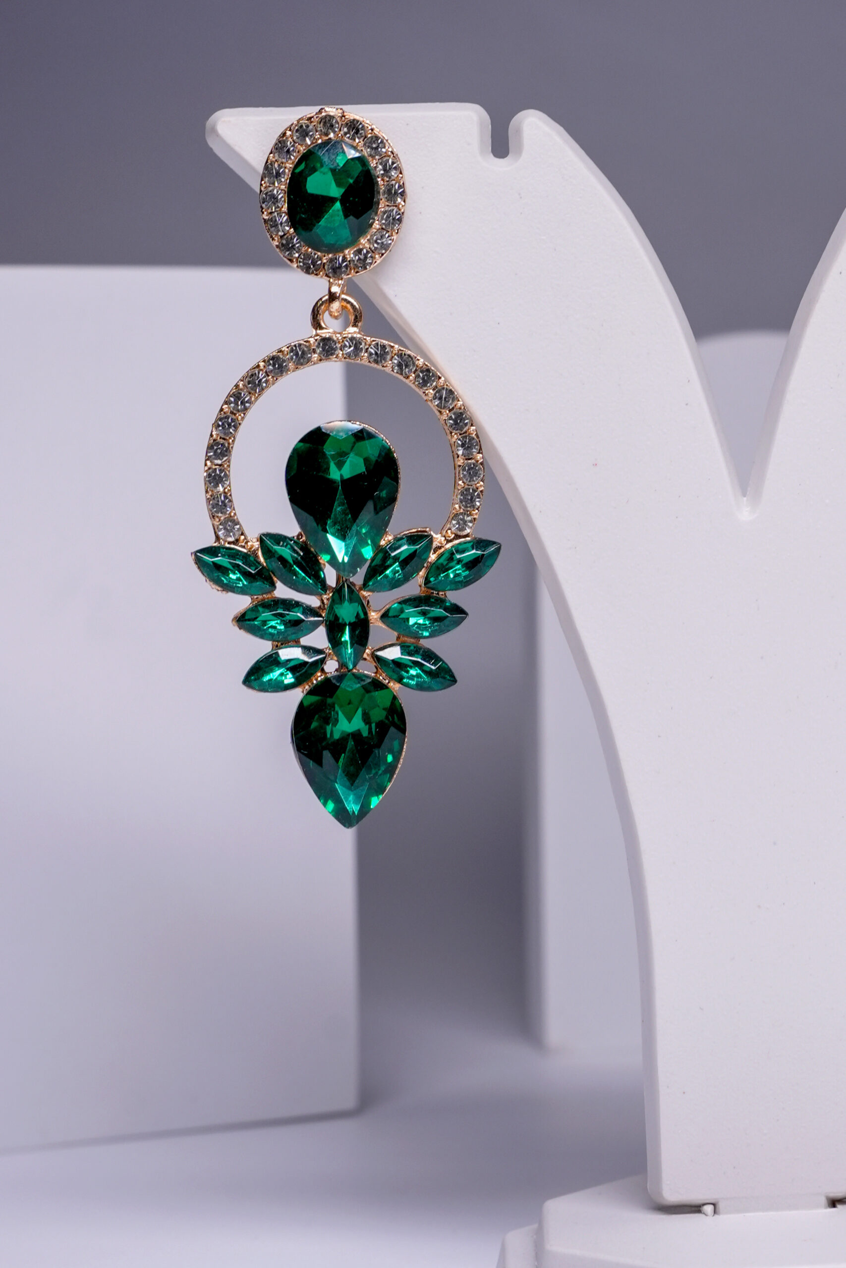 Emerald Crystal Floral Drop Earrings - Image 4