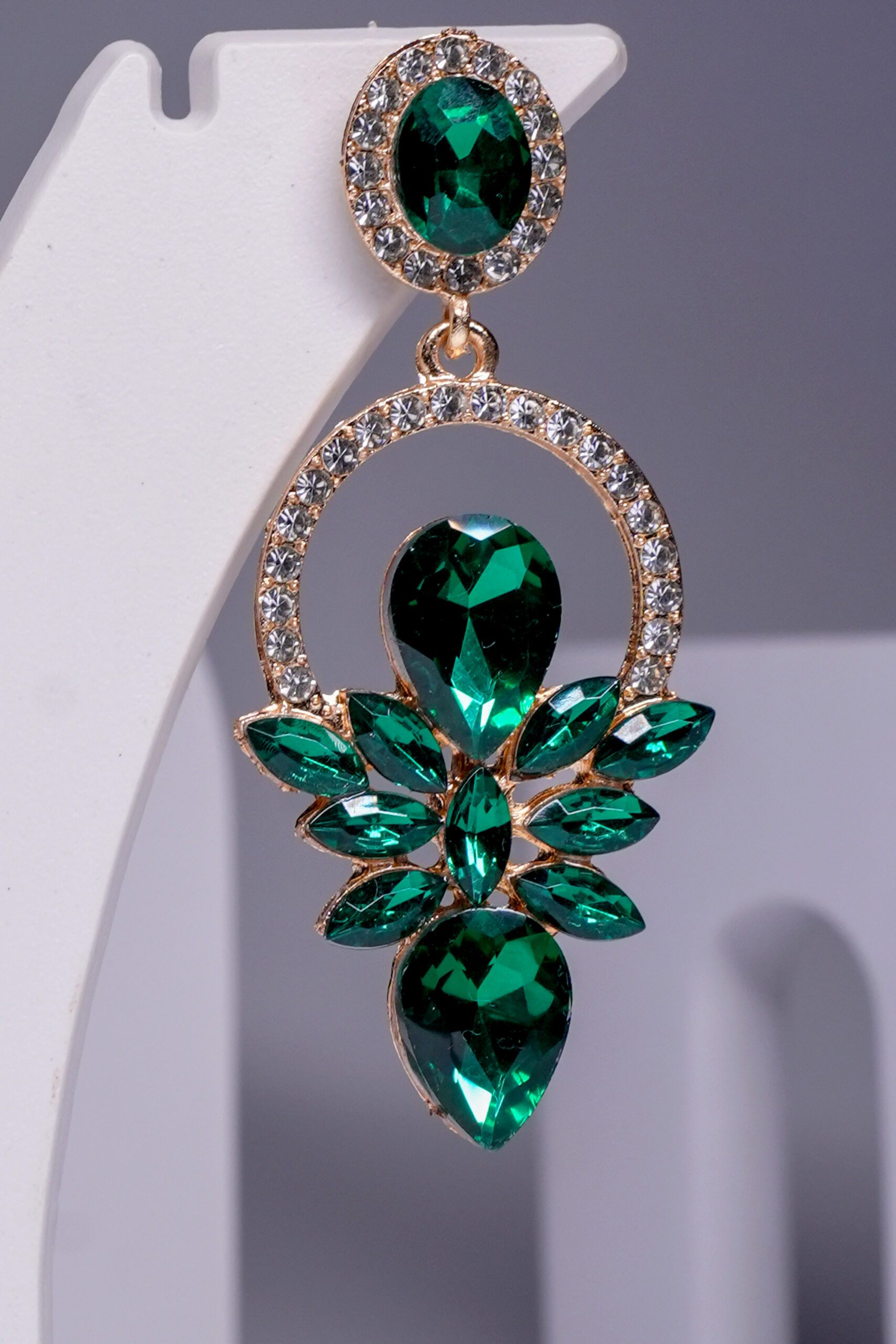 Emerald Crystal Floral Drop Earrings - Image 3