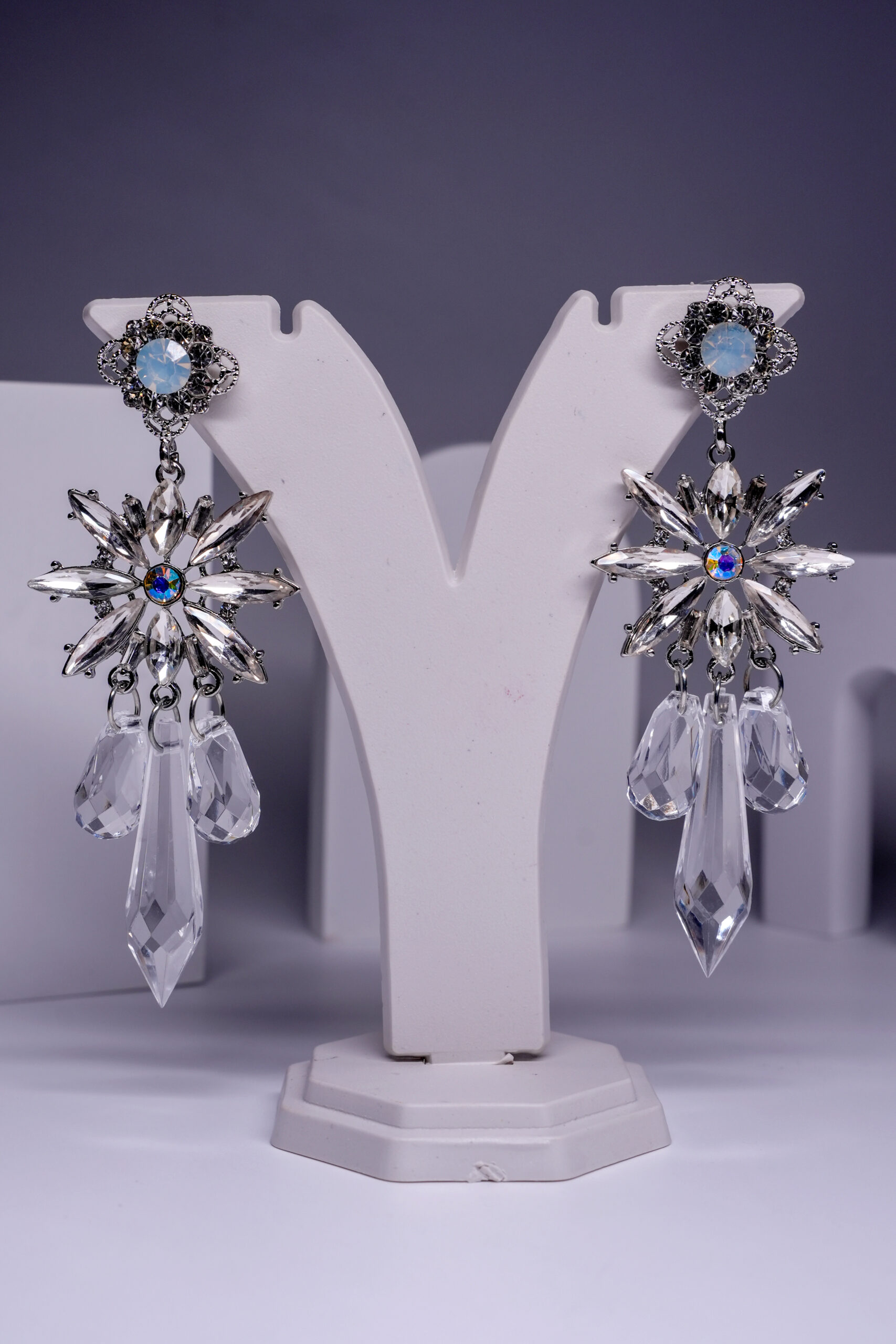 Opal Crystal Star Drop Earrings - Image 4